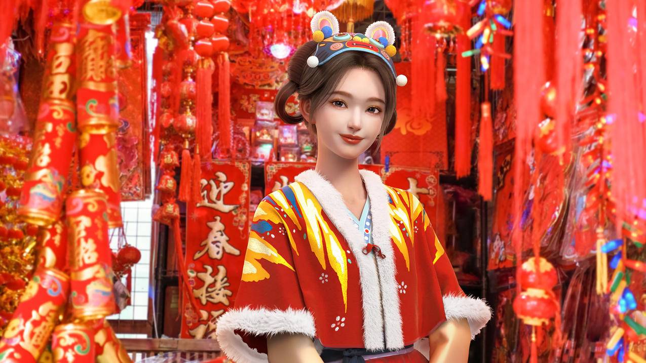灯笼 古风女孩 虎年 3D 4K精选高清壁纸