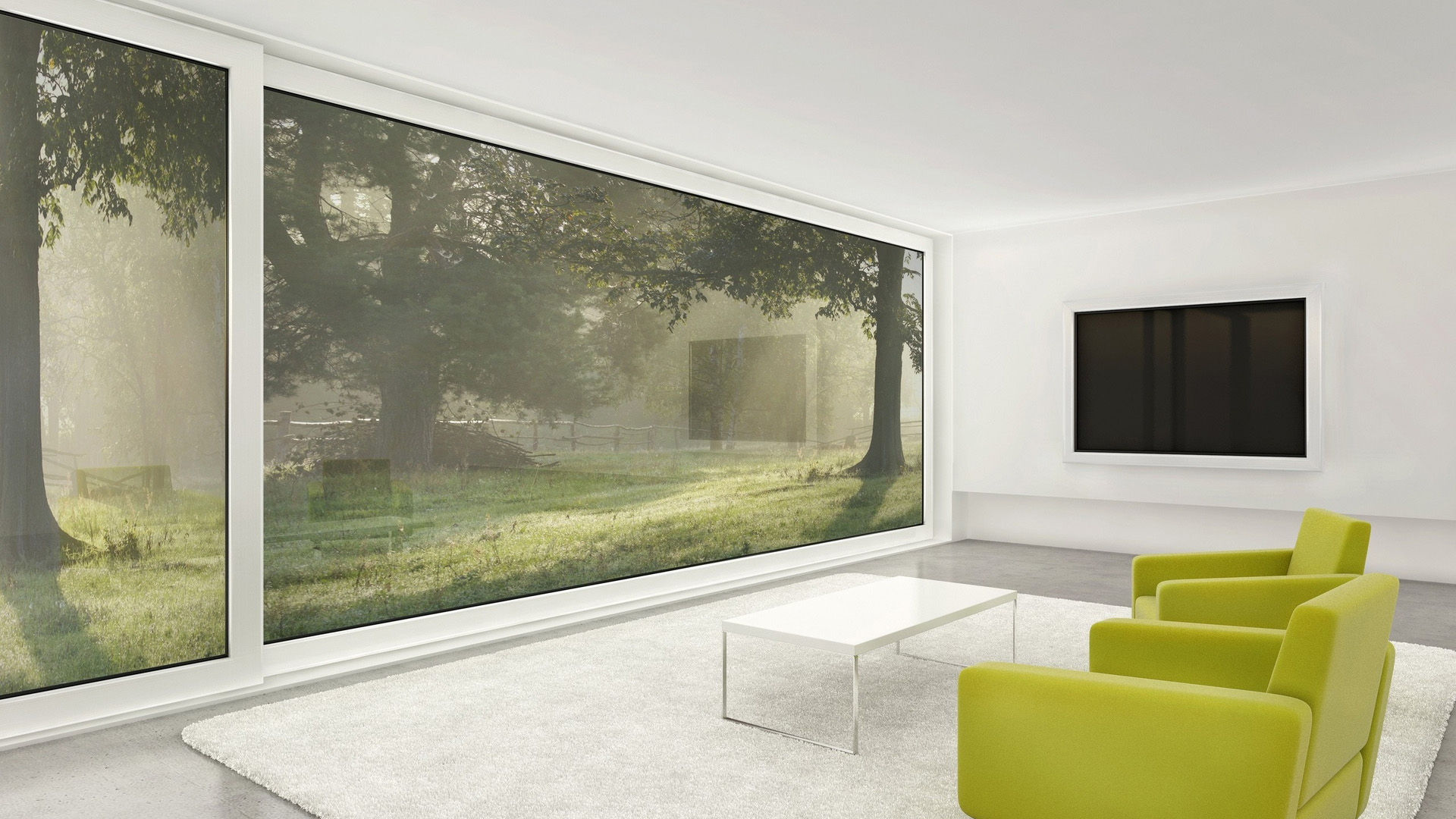 玻璃窗,电视,客厅沙发墙壁装饰画桌面高清壁纸