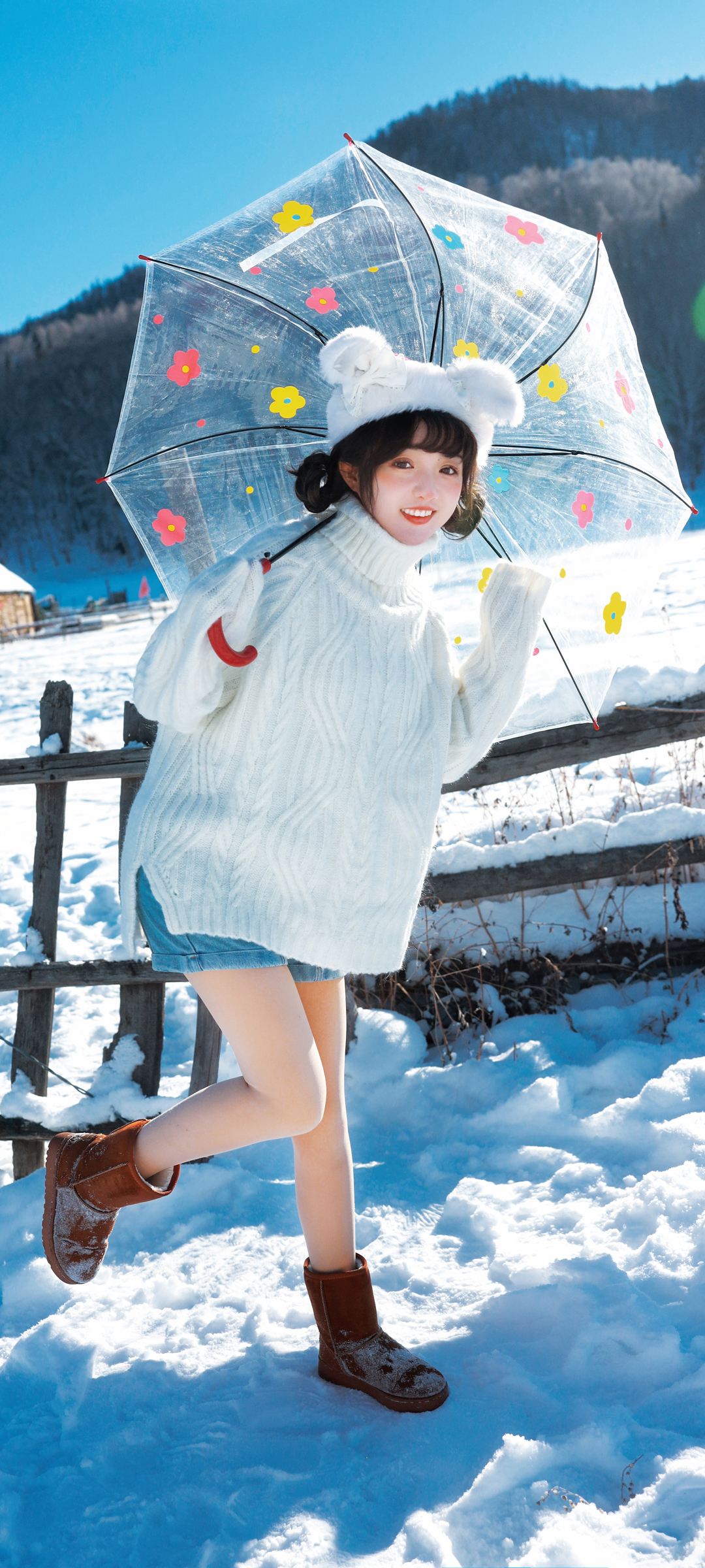 小陆离 伞 雪地 全屏高清手机壁纸