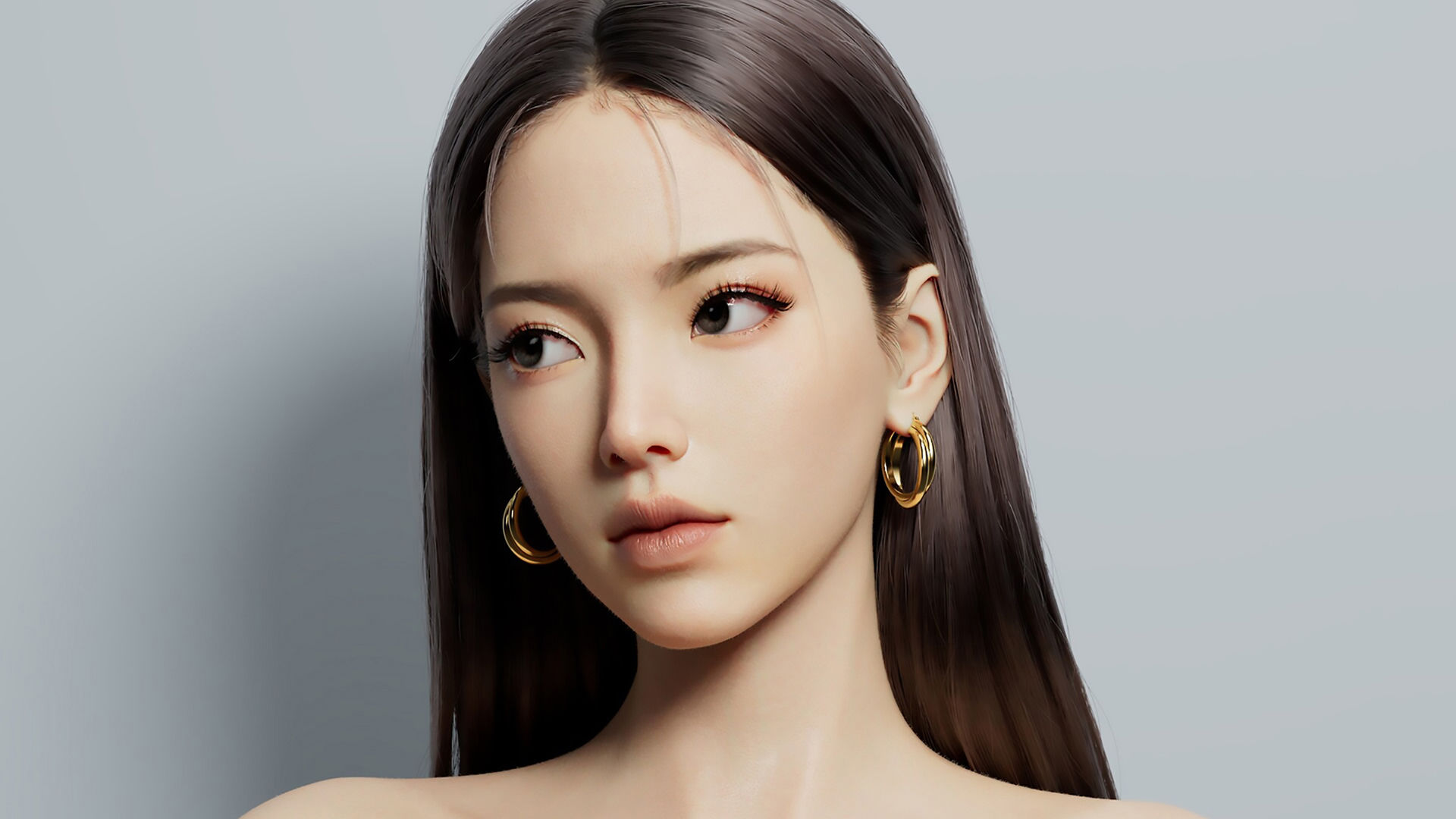 3D 动漫 长发 美女 脸 耳环 电脑 高清壁纸