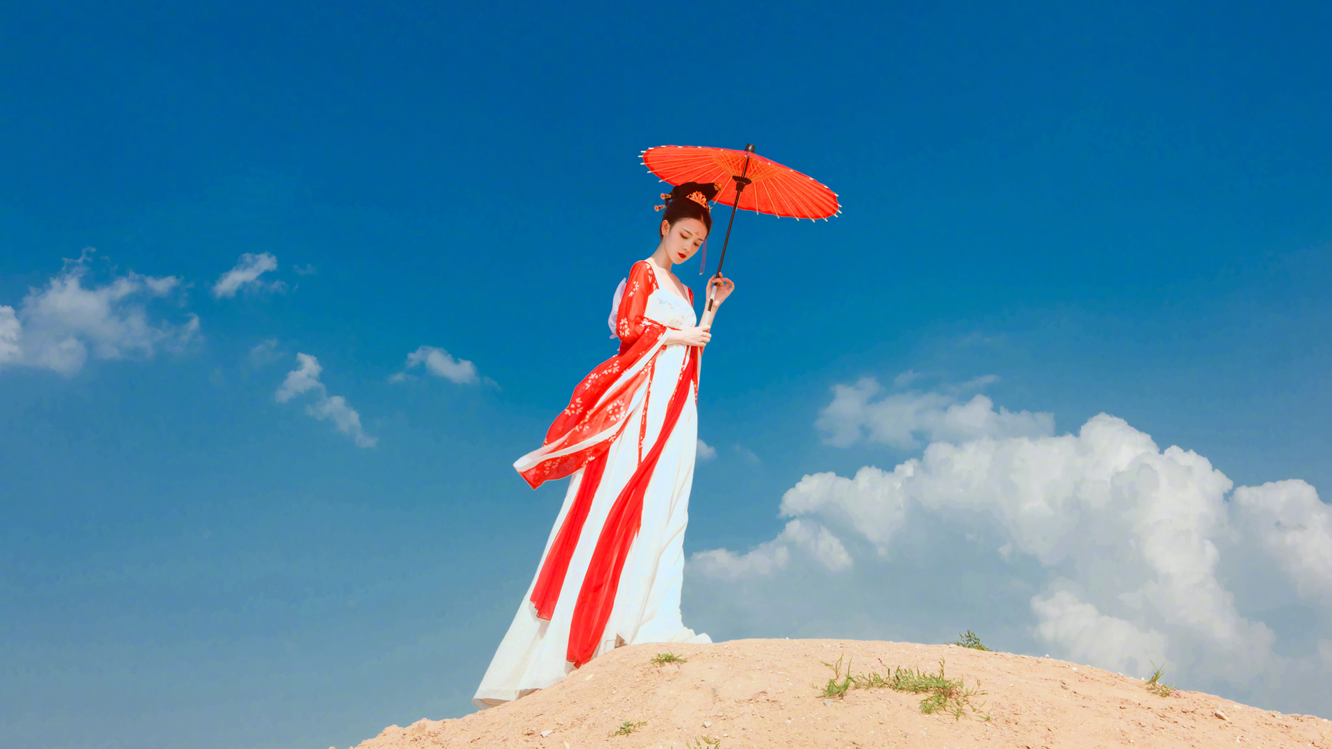古风美女 红色油纸伞 陈瑶高清壁纸