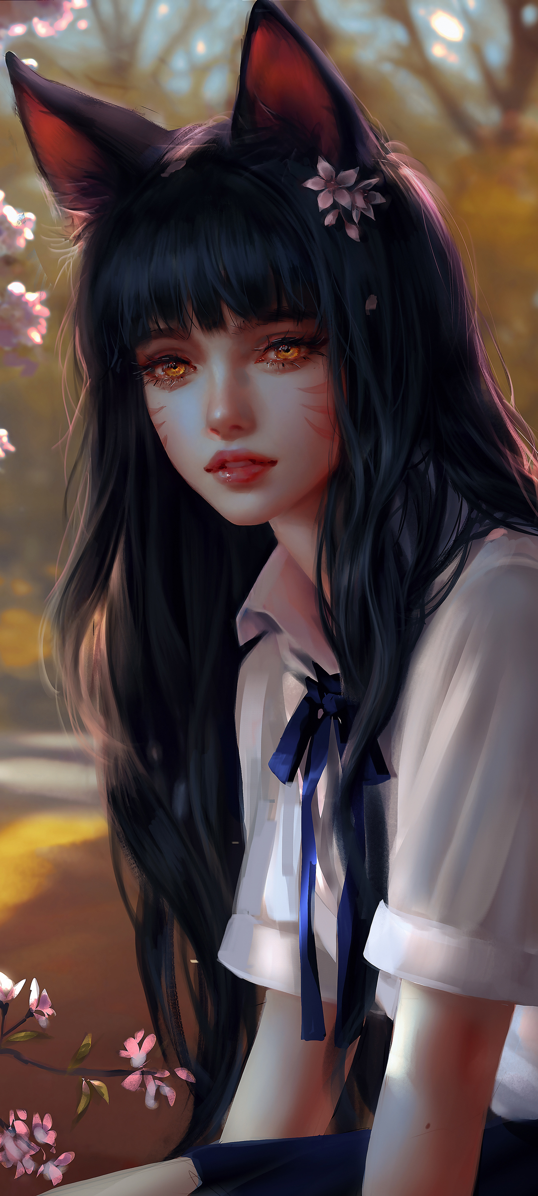 阿狸 女孩 兽耳 白色衣服 厚涂画 高清 高清手机图片壁纸