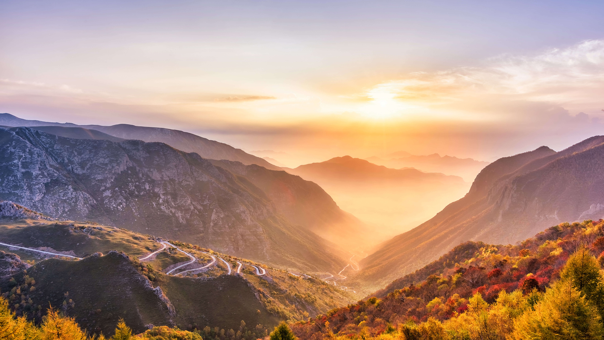 秋天 山 树 日出 风景 精选 电脑 高清壁纸