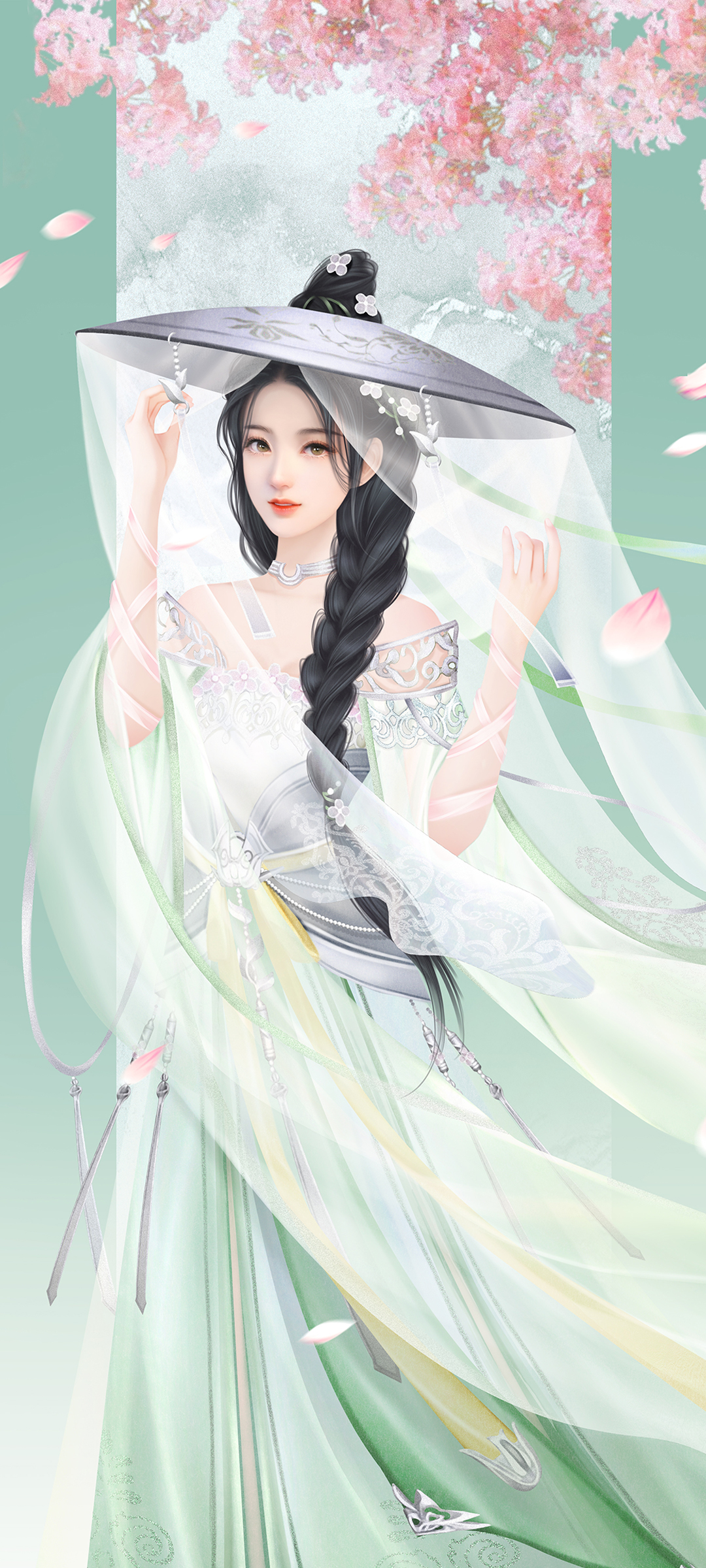 好看 手绘 古风 美女 帽子 绿色裙子 唯美 高清手机壁纸