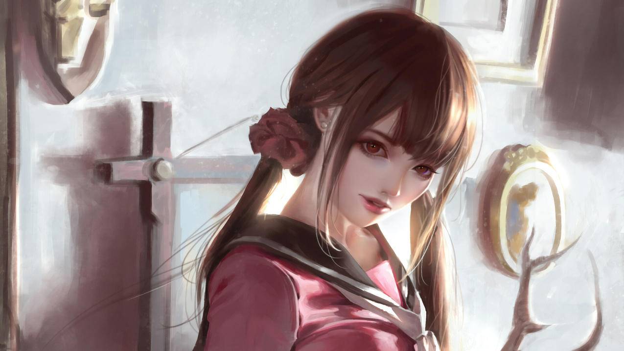 紫粉校服 发带 可爱 4K精选动漫高清壁纸