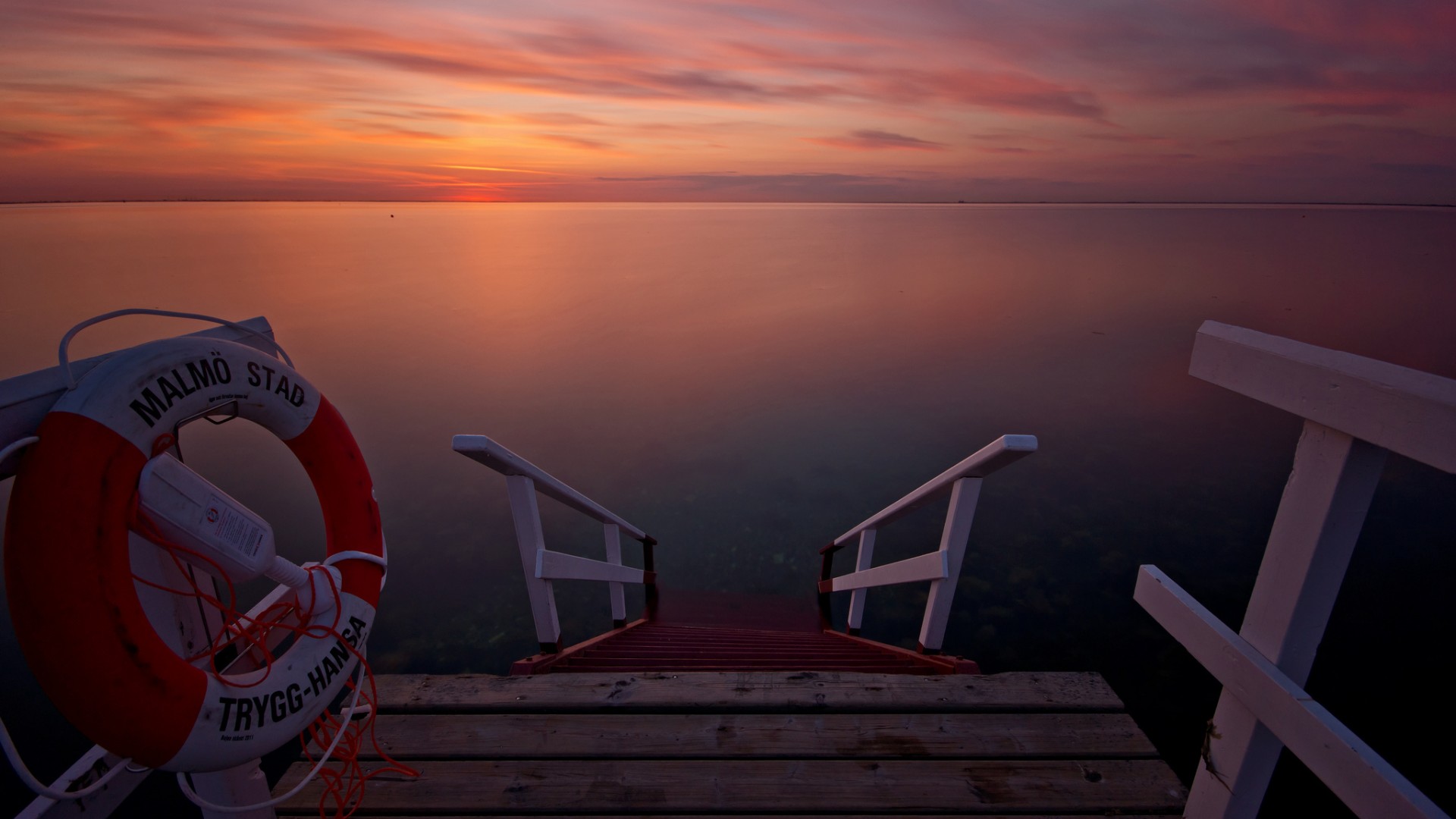 海湾,夕阳,码头,风景高清壁纸