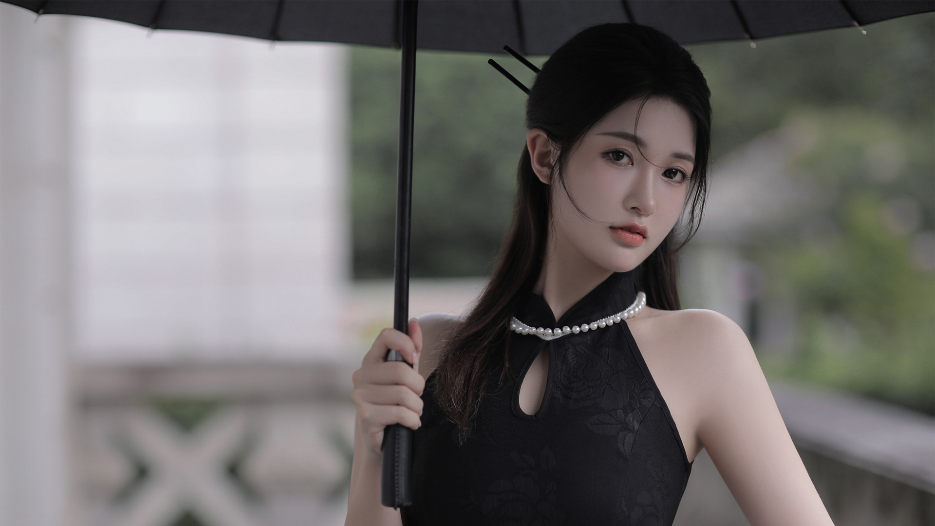黑色旗袍美女 伞 精选美女高清壁纸