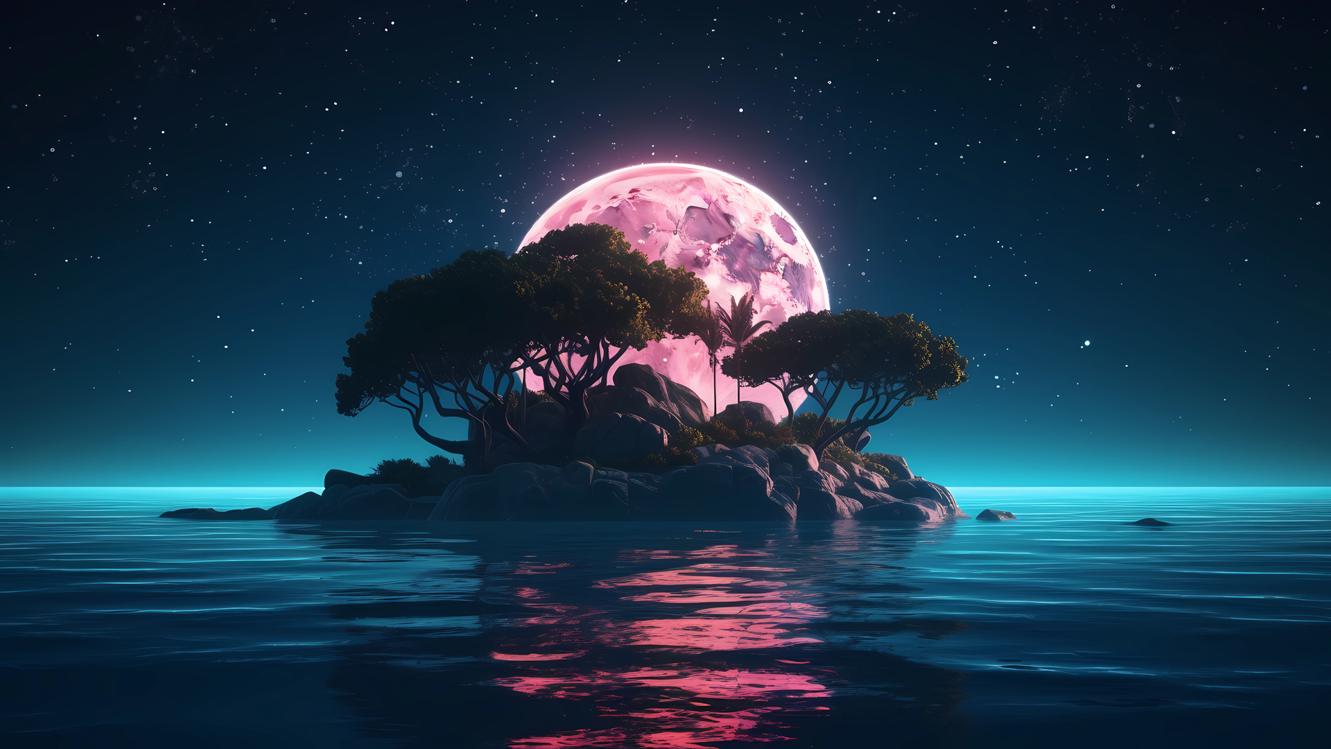 岛屿月夜风景电脑 高清壁纸