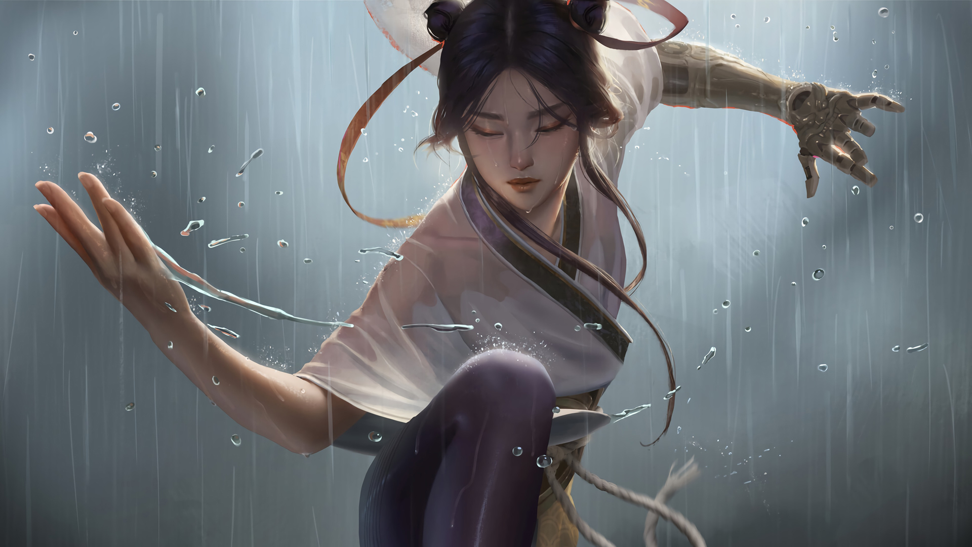 女子 功夫 水 动漫 高清壁纸