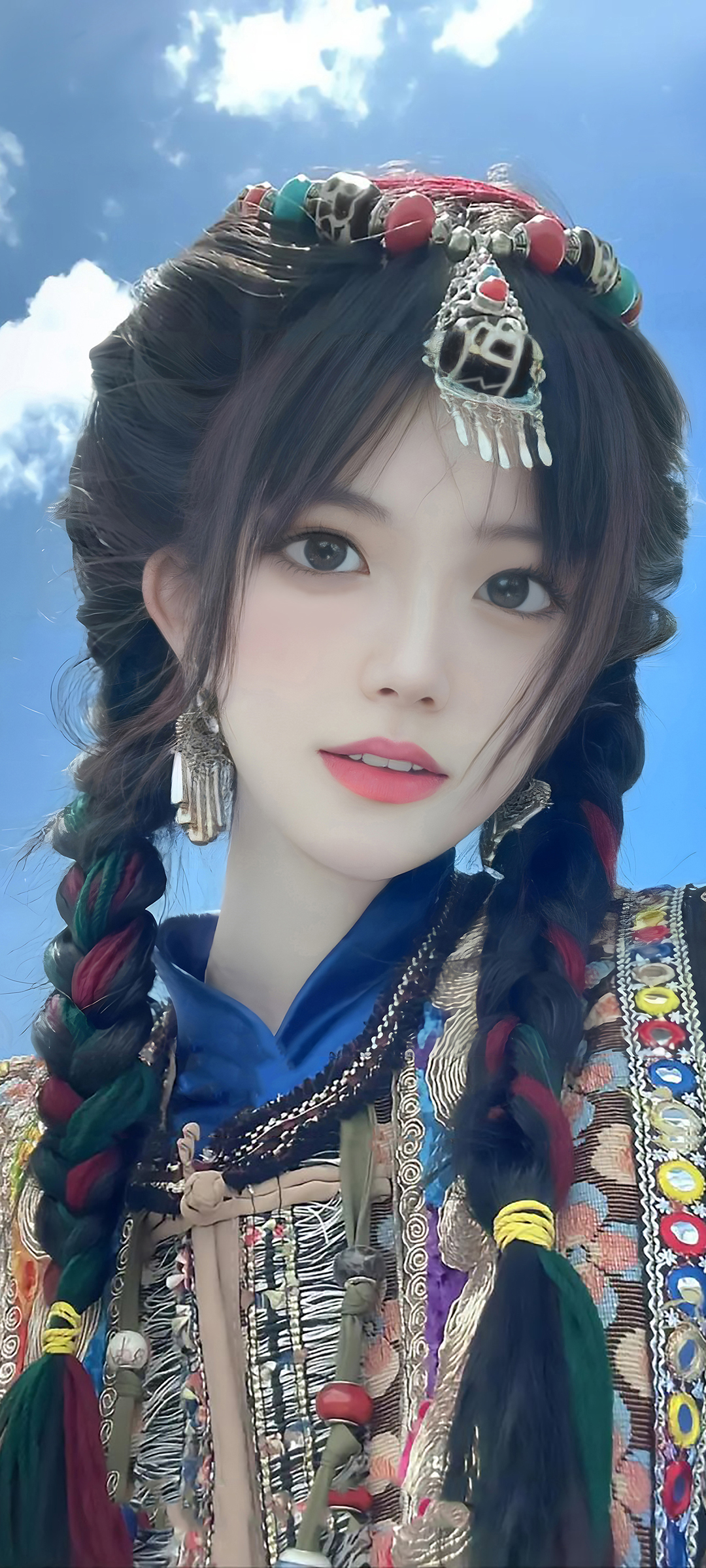 穿藏服的美女七日悠高清手机壁纸桌面图片