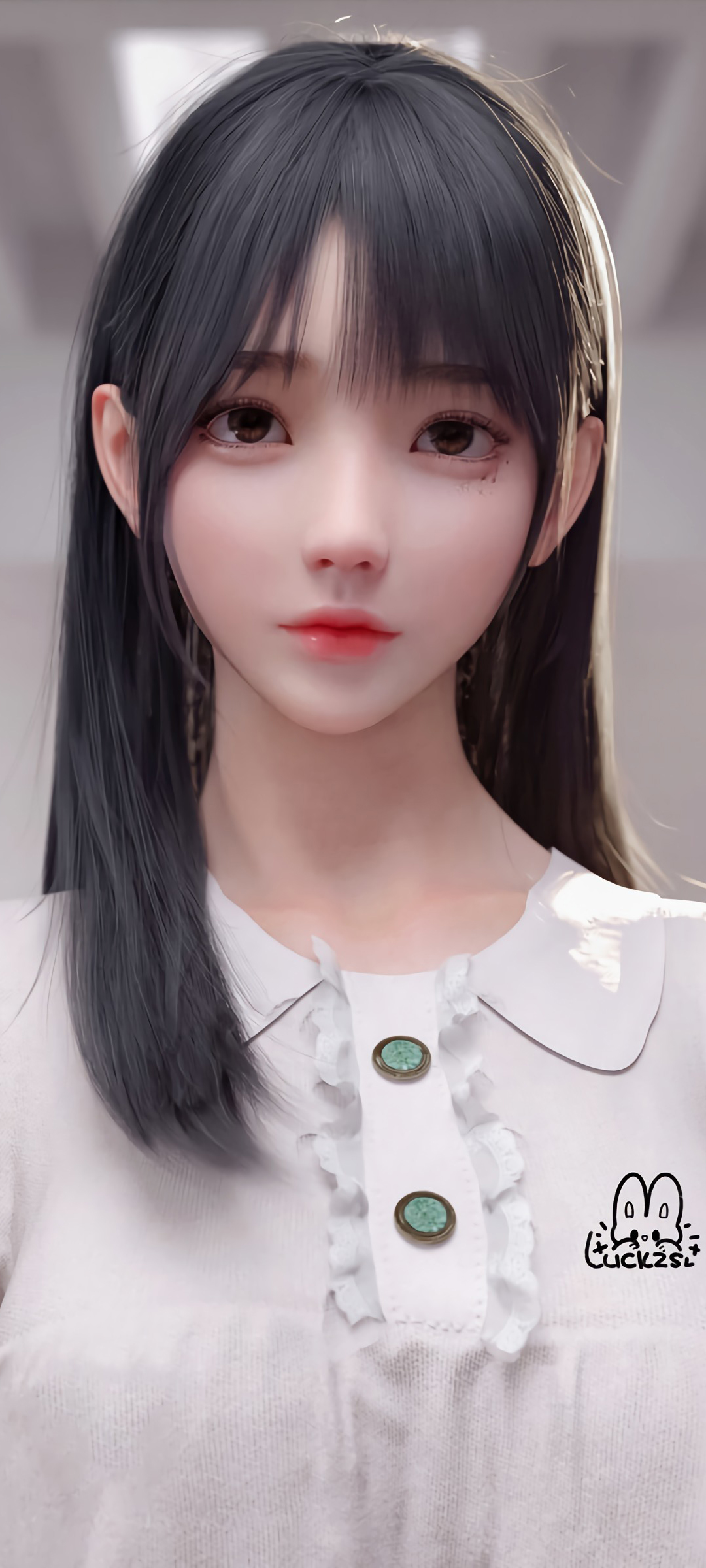 麻匪 女仆 黑色直发长发白色衣服动漫美女高清手机壁纸
