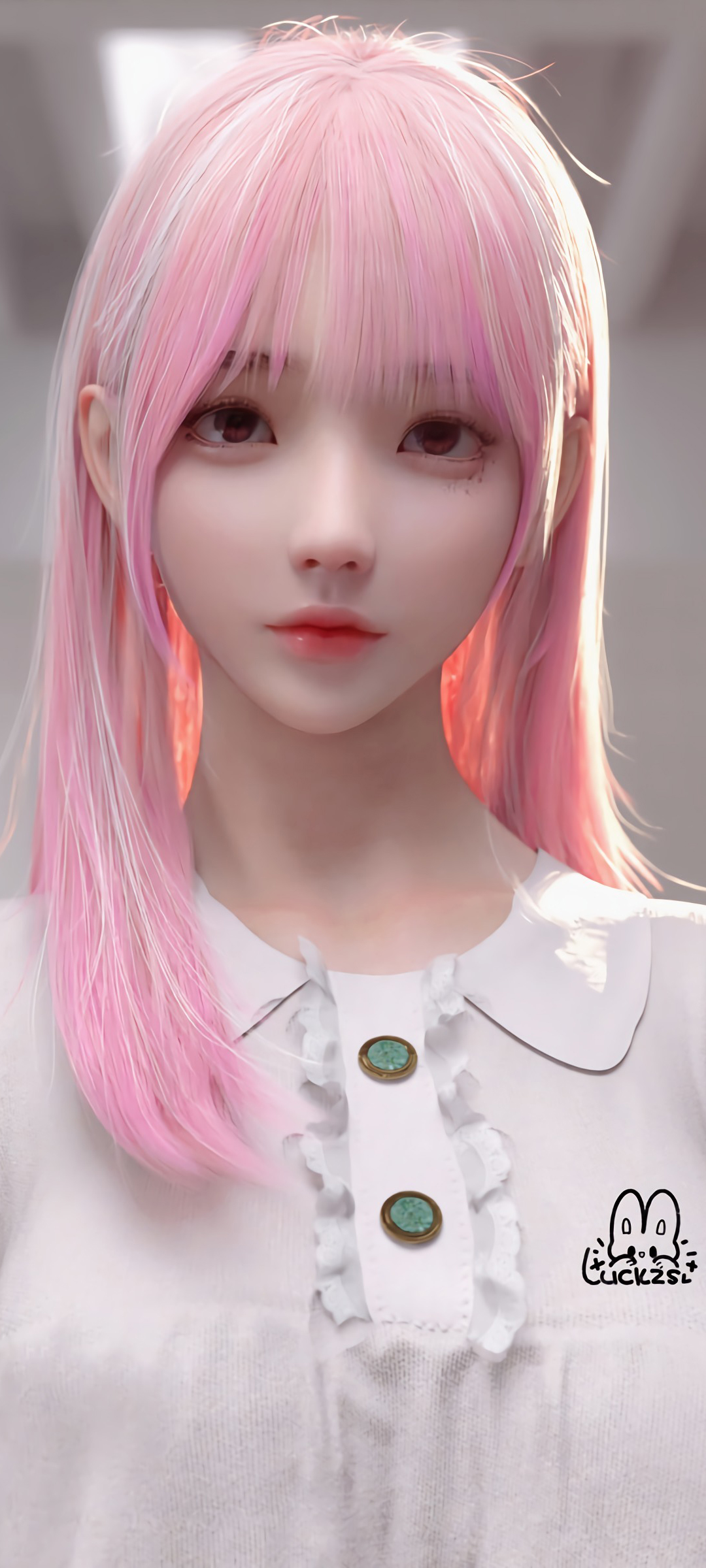 麻匪 可爱女仆 粉色直发长发白色衣服动漫美女高清手机壁纸
