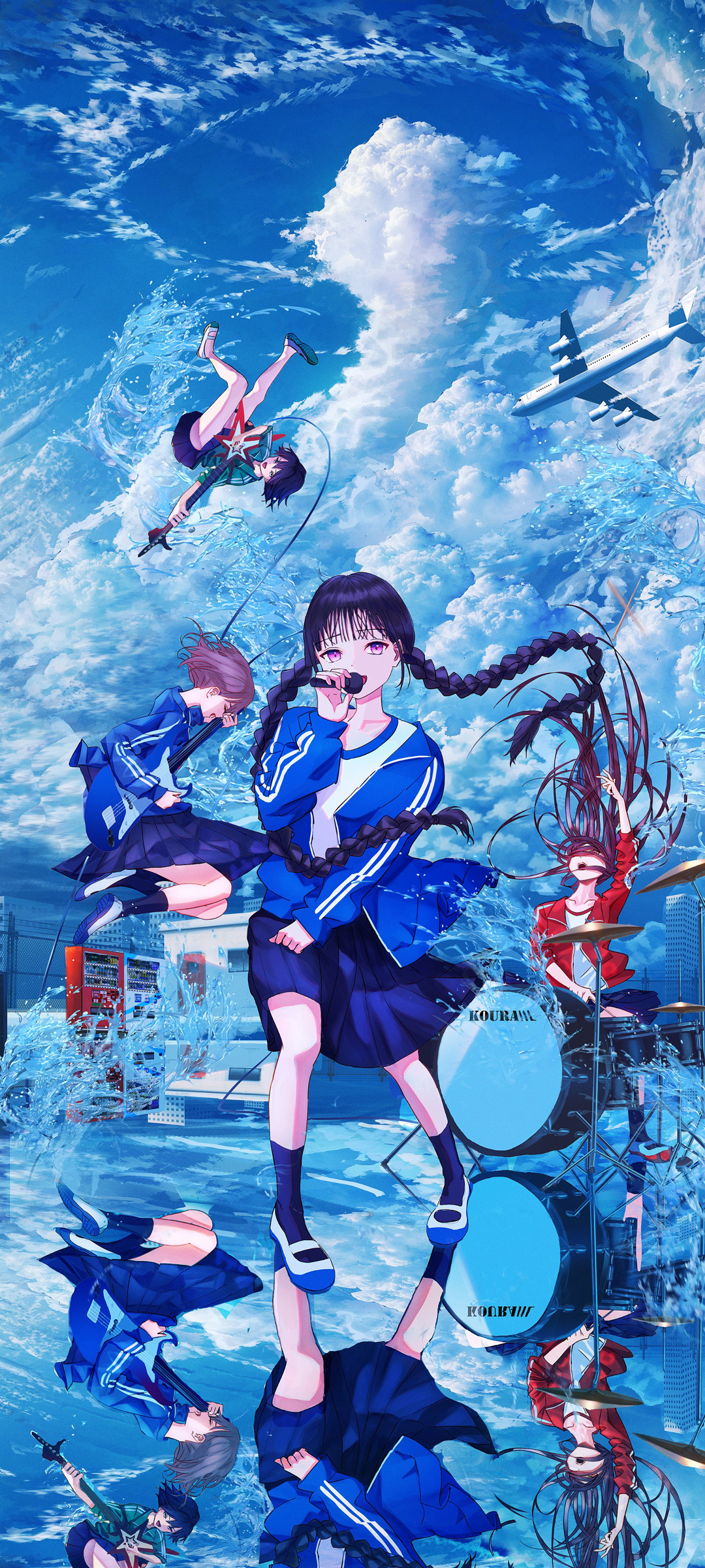 天空 云 飞机 歌手 动漫少女 唱歌 动漫高清手机壁纸桌面