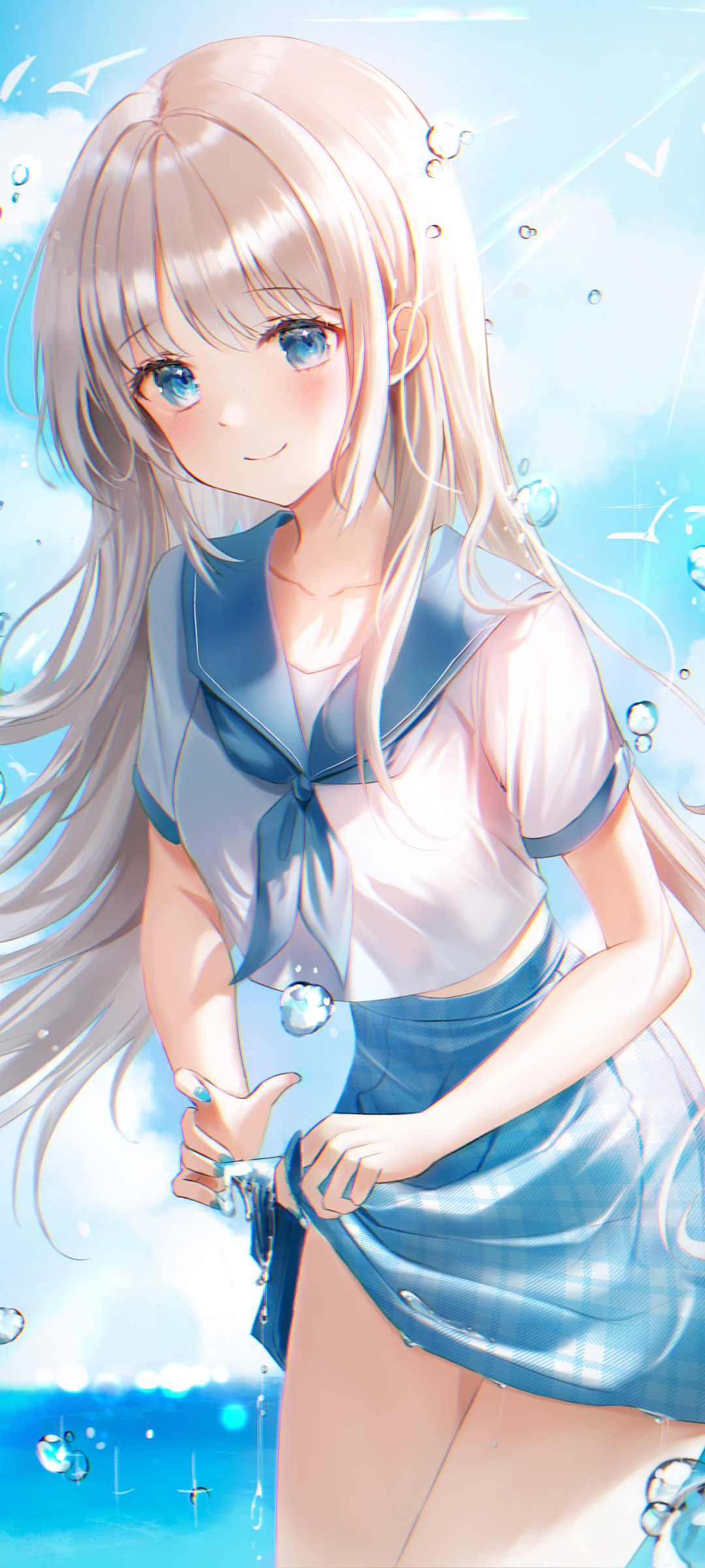 大海 水 长发水手服女孩动漫高清手机壁纸