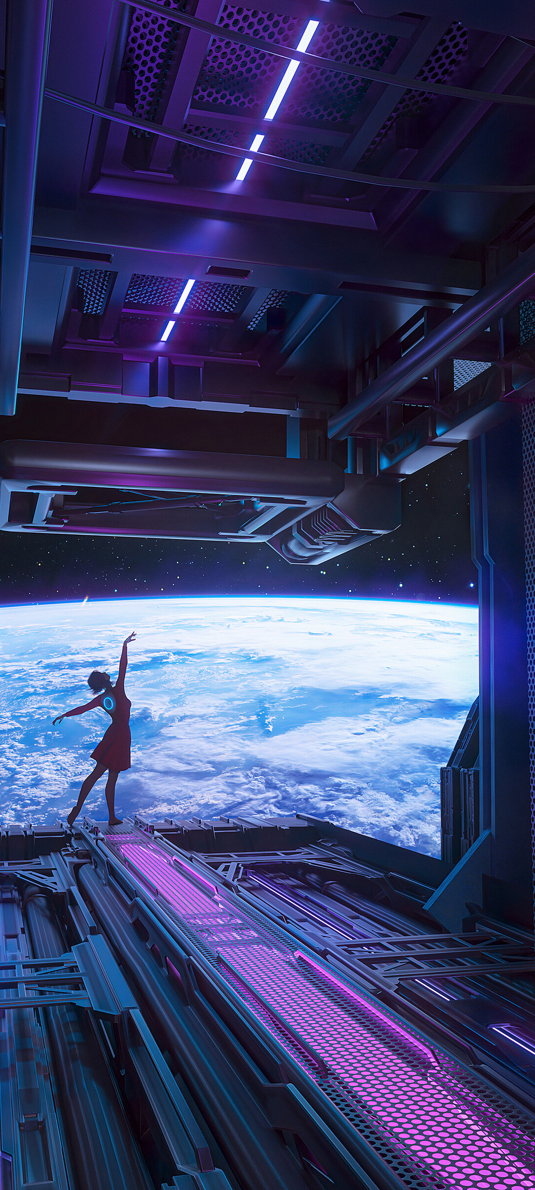 未来科幻 幻想 太空 机舱 女孩 跳舞 全屏高清手机壁纸