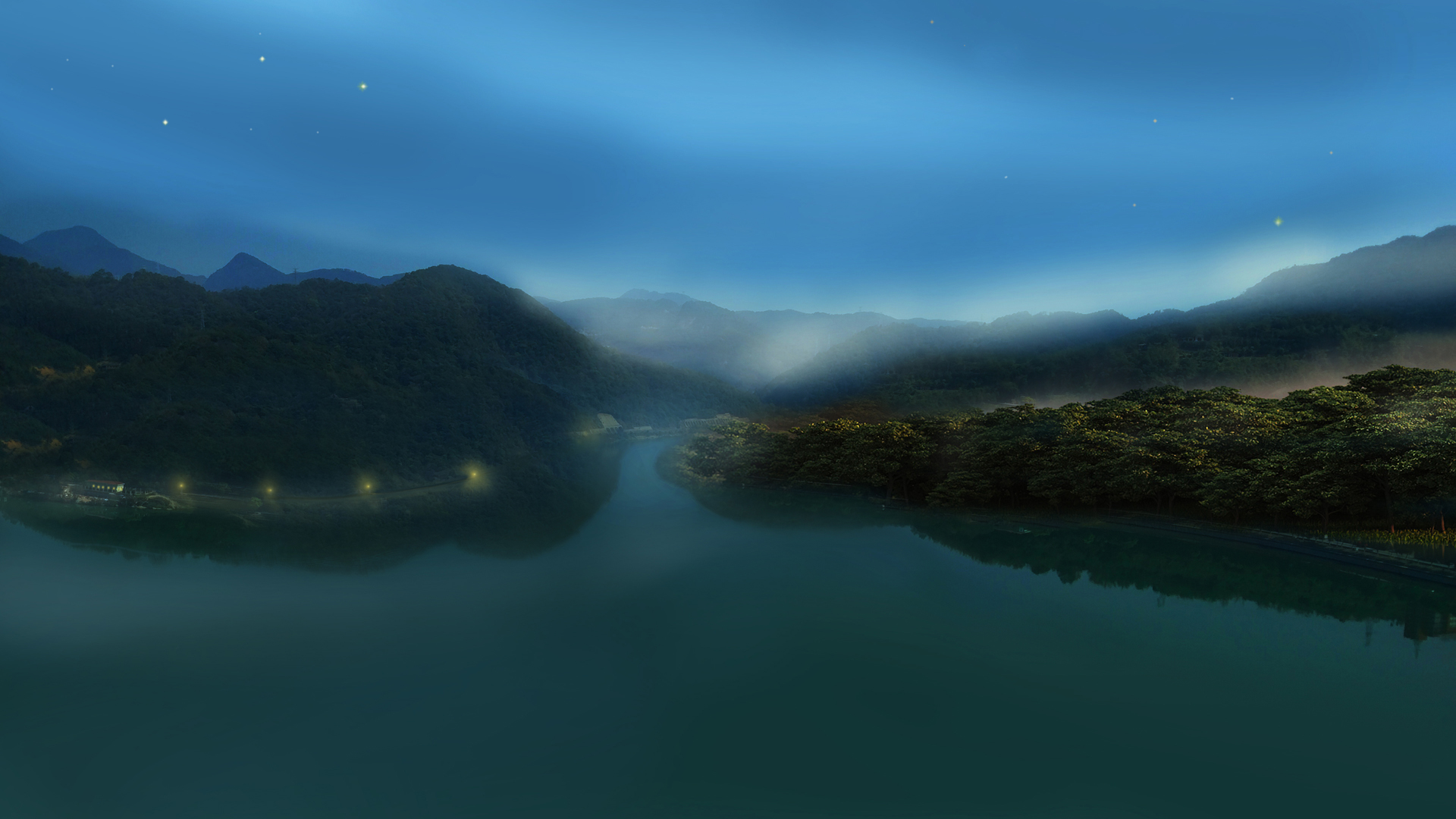 原创风景 夜空 河流 山水风景高清壁纸