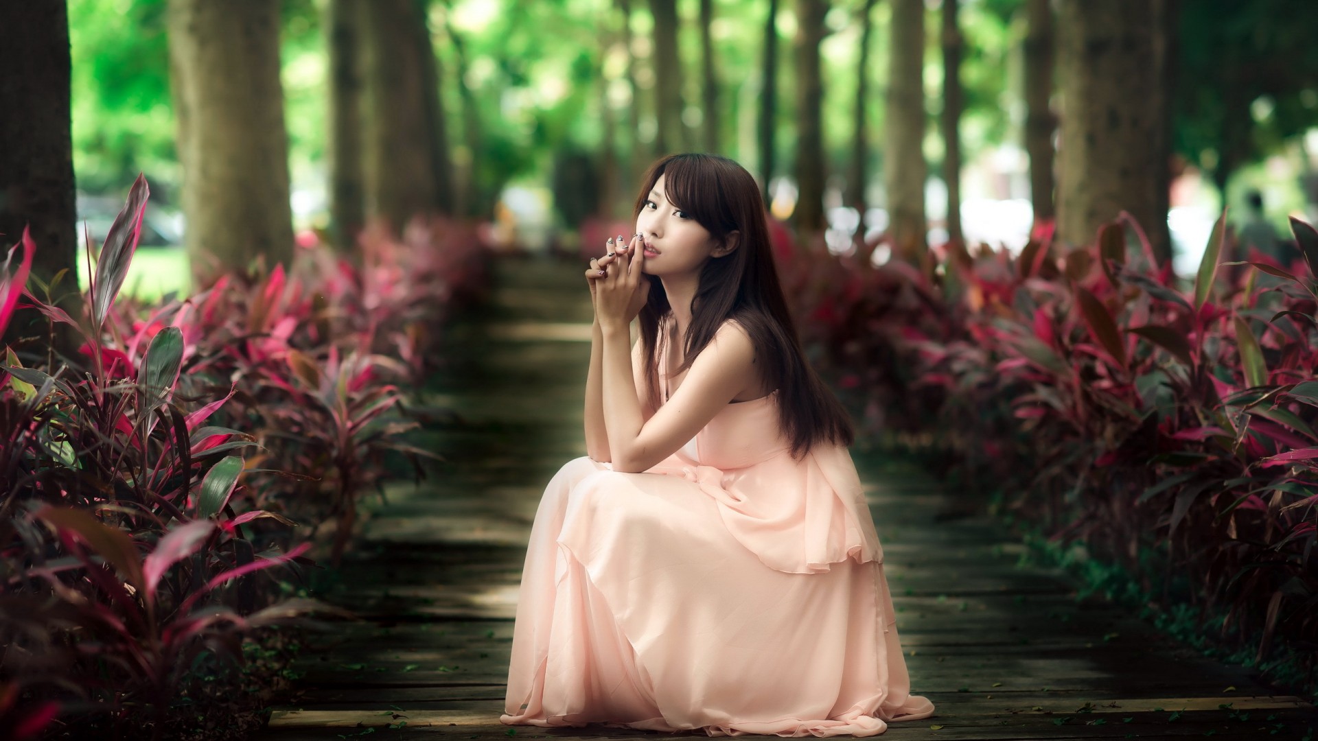 公园,树林,花草,清纯美女,小清新,意境,高清壁纸