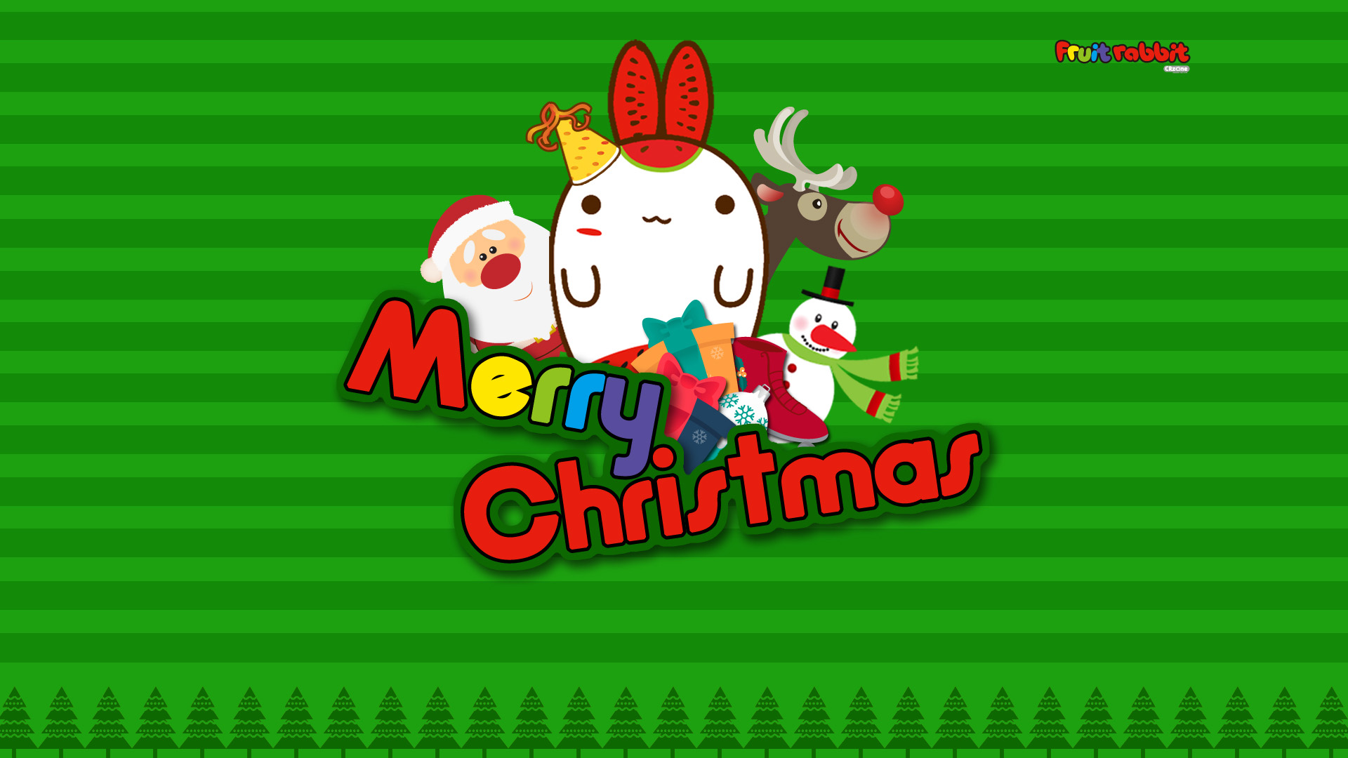水果兔,圣诞节礼物,Merry Christmas,圣诞老人,麋鹿,城市,雪人,桌面高清壁纸