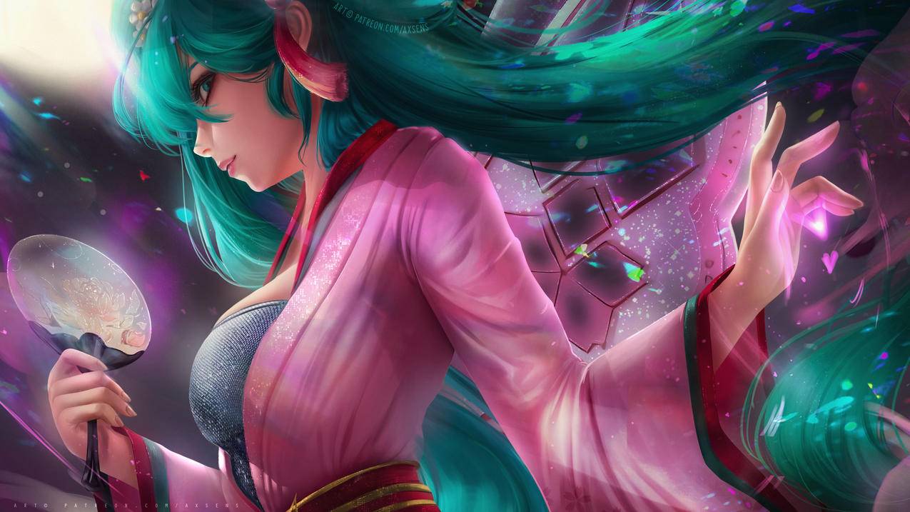 初音 长发美少女 粉色裙子 初音未来4k动漫高清壁纸