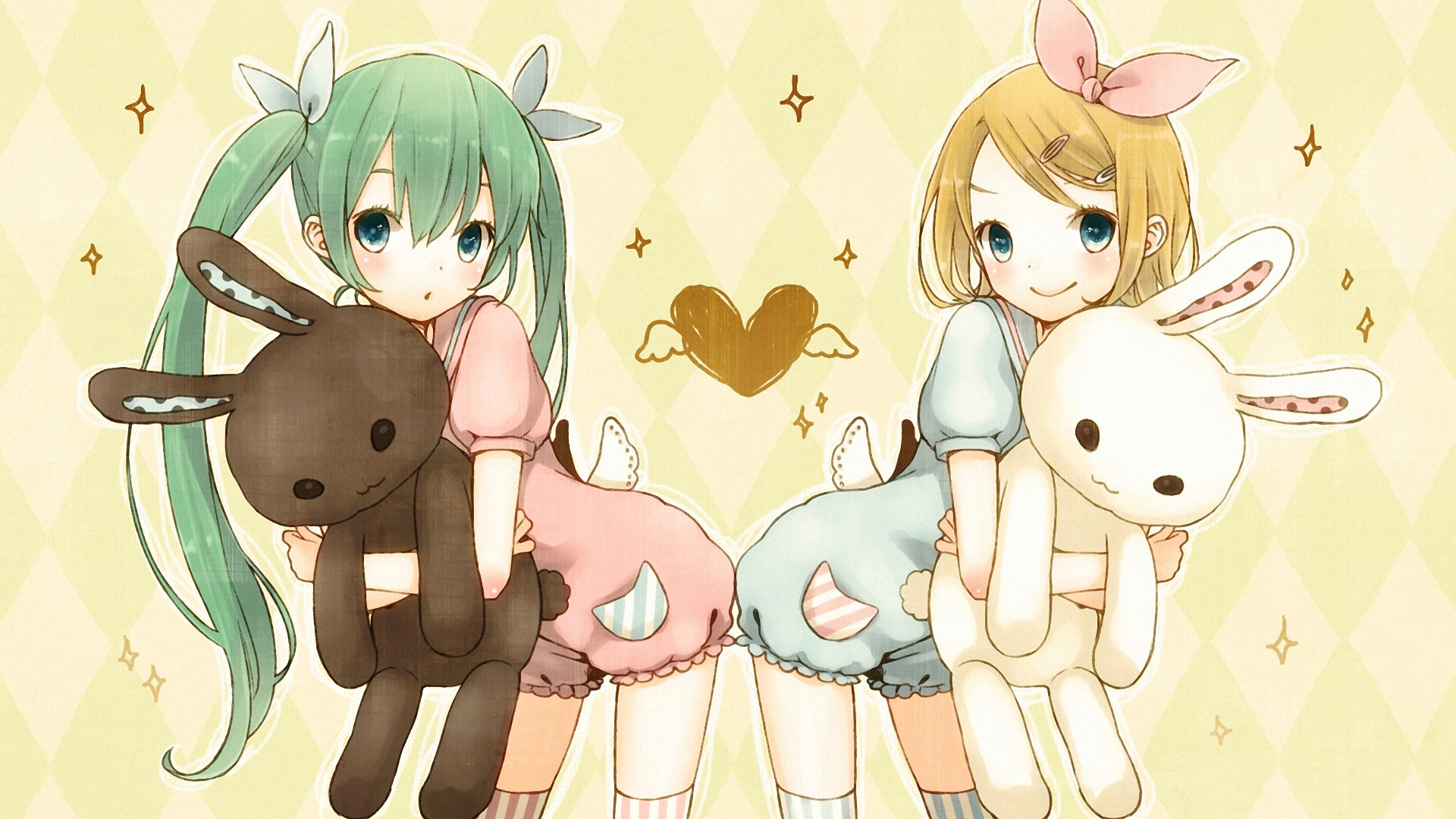 小女孩,可爱萌兔,初音高清壁纸