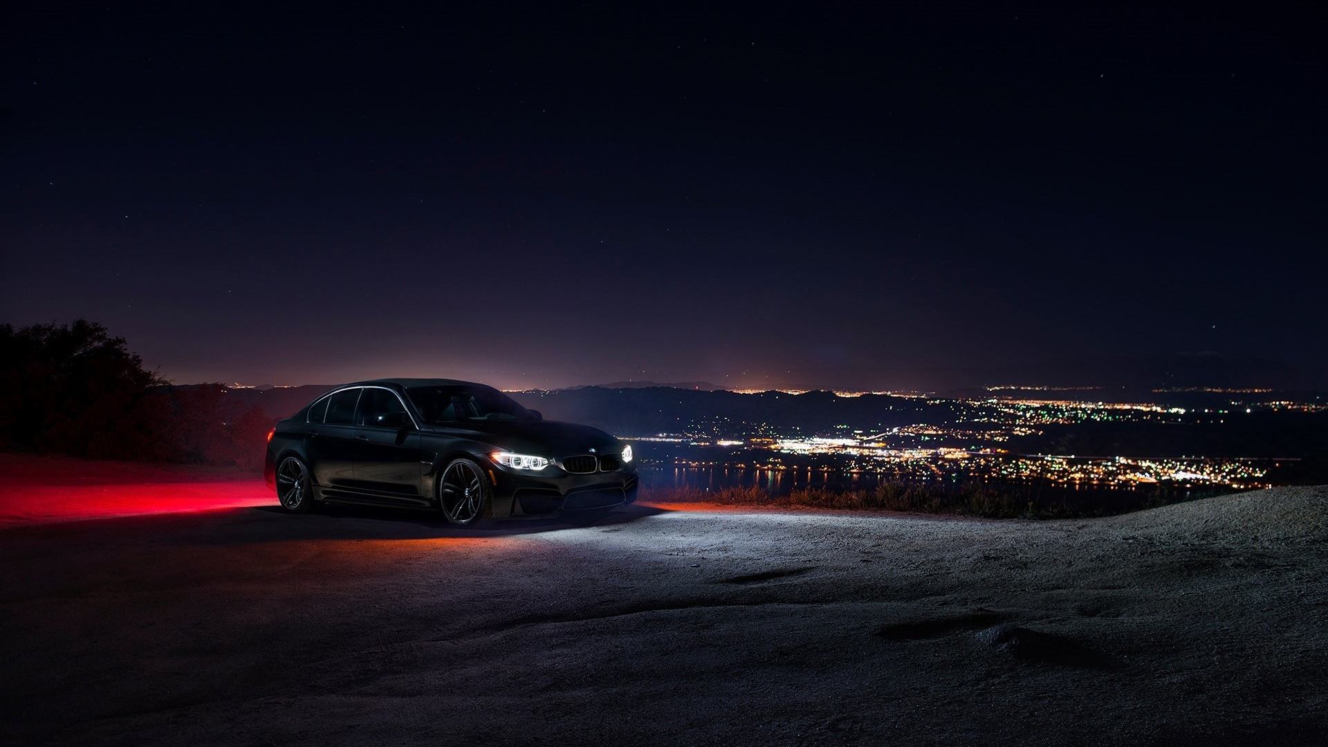 黑色宝马BMW，M3，F80，城市夜晚，天空，汽车高清壁纸