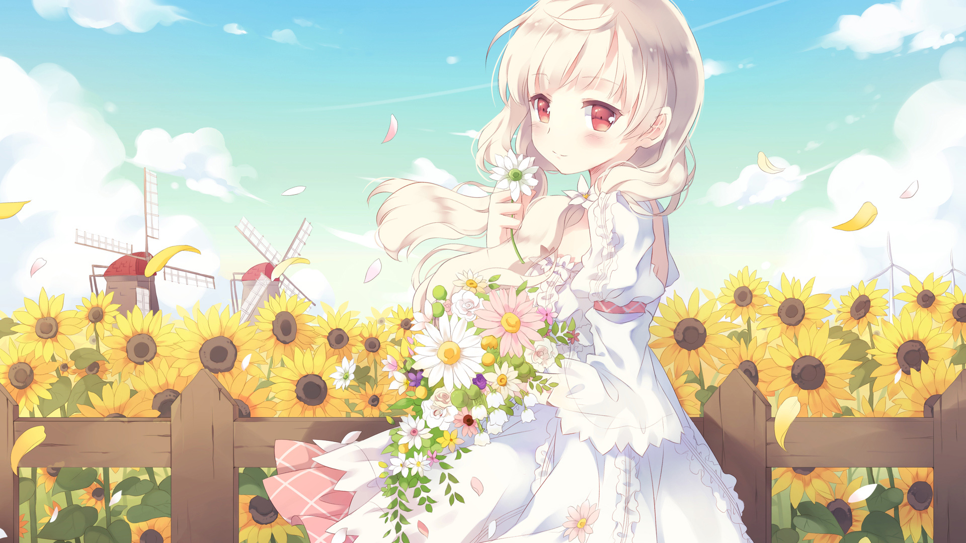 动漫少女,ACG,向日葵,美好,清新,夏日,高清壁纸