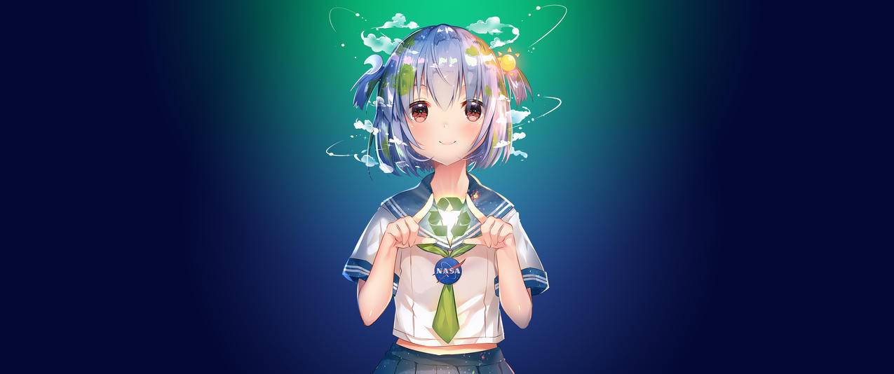 EarthChan可爱女生校服带鱼屏高清壁纸