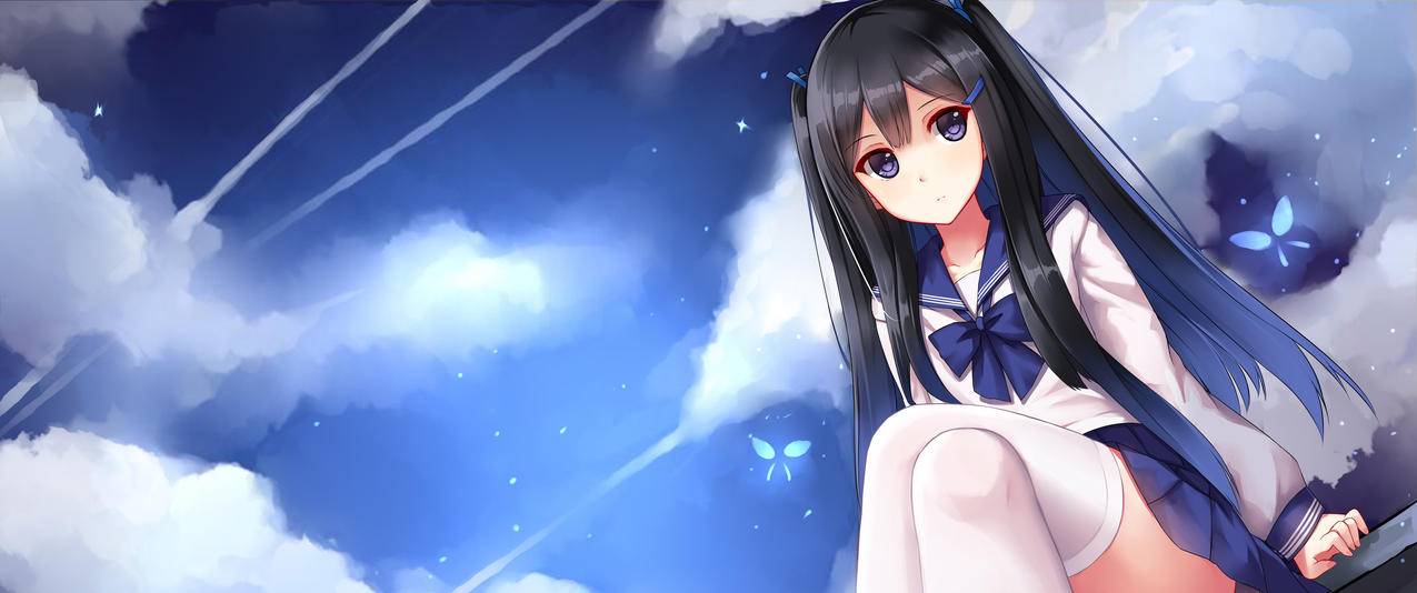 女孩子水手服白色丝袜战舰少女带鱼屏高清壁纸