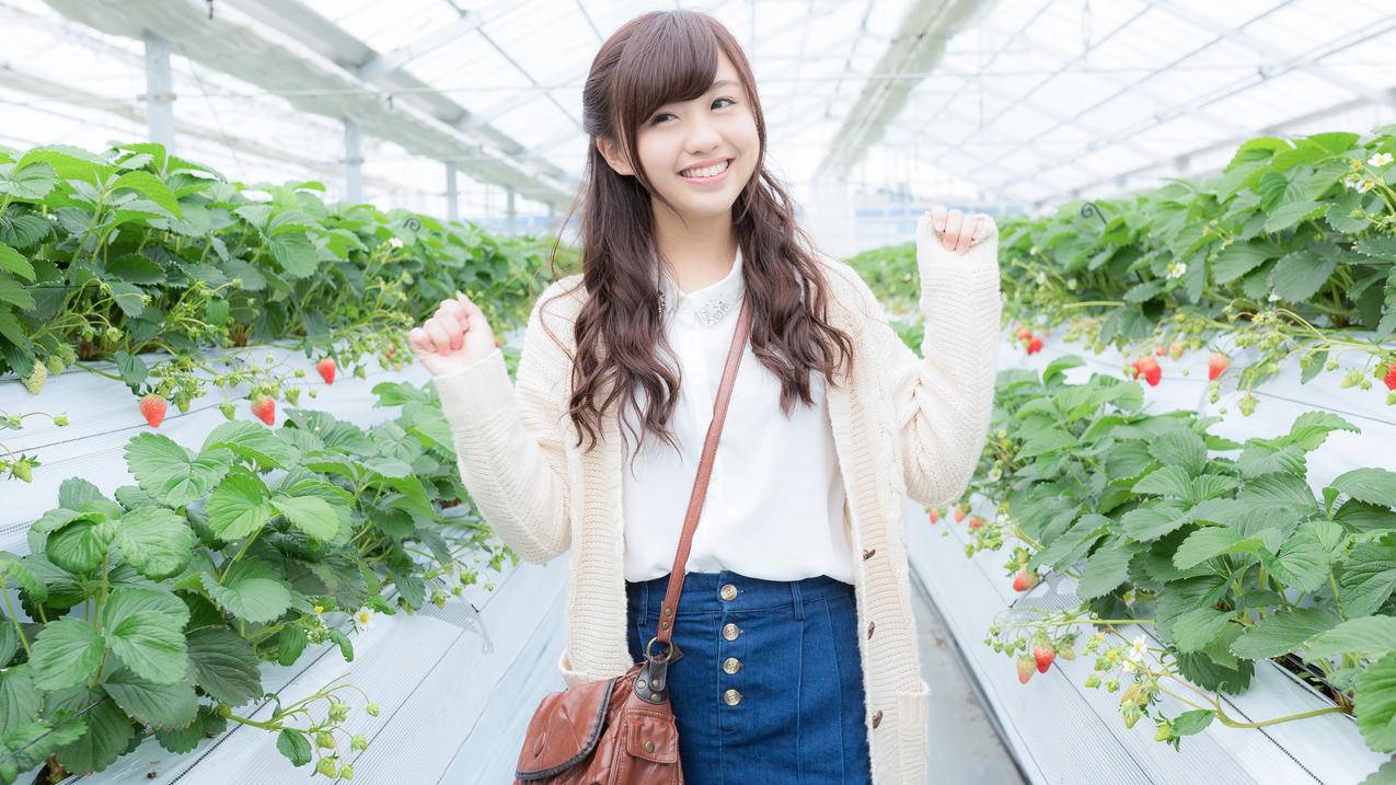 草莓基地里 4K精选美女高清壁纸