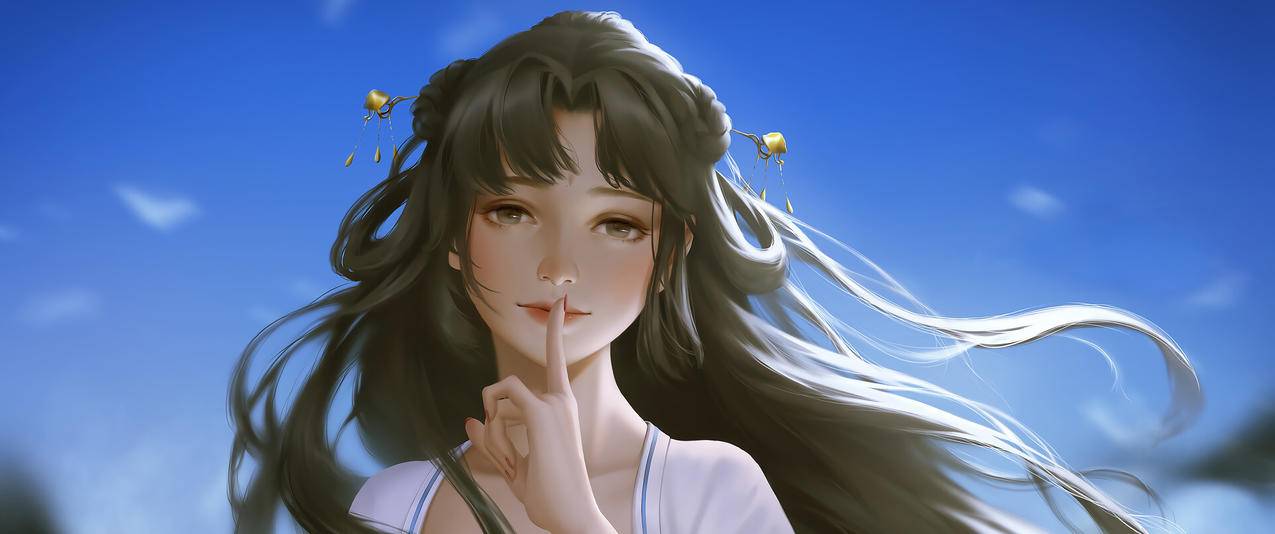3440x1440 可爱长发美女 白色裙子 动漫高清壁纸带鱼屏