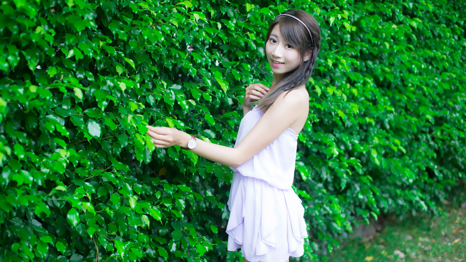 邻家女孩张嘉庭 户外养眼绿色植物 张嘉庭桌面高清壁纸