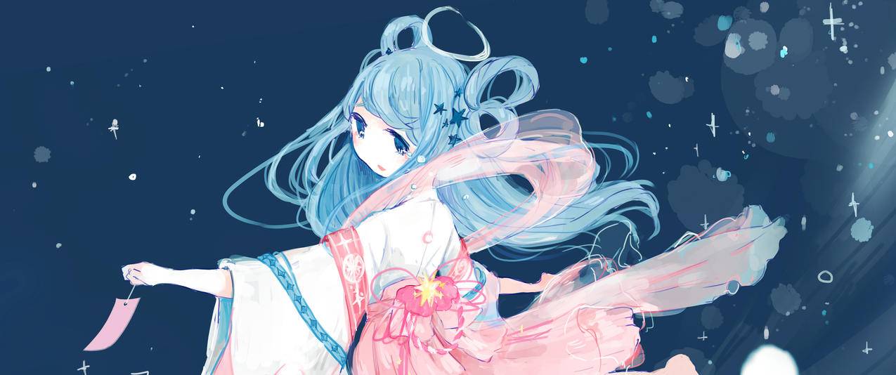 七夕少女織姫带鱼屏高清壁纸