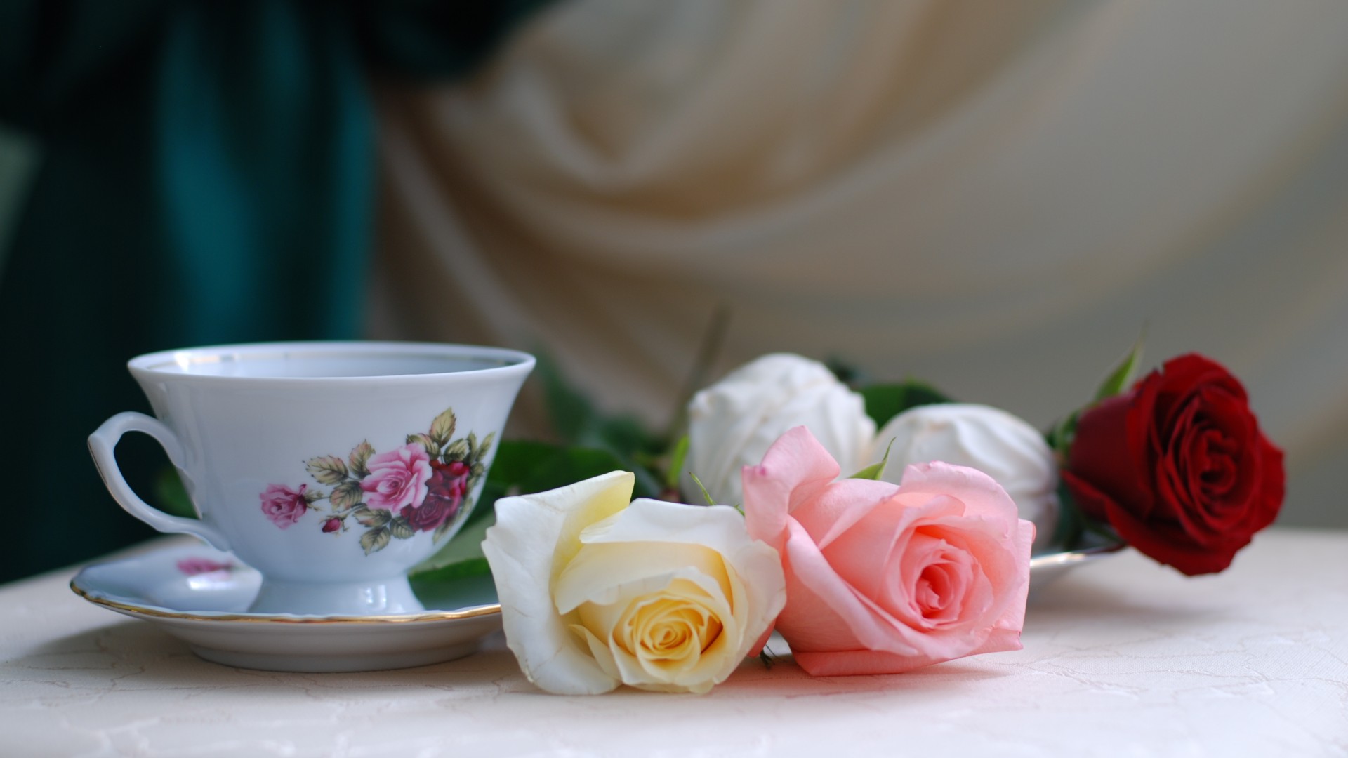 静物，玫瑰，茶，杯子，温馨，静物桌面高清壁纸