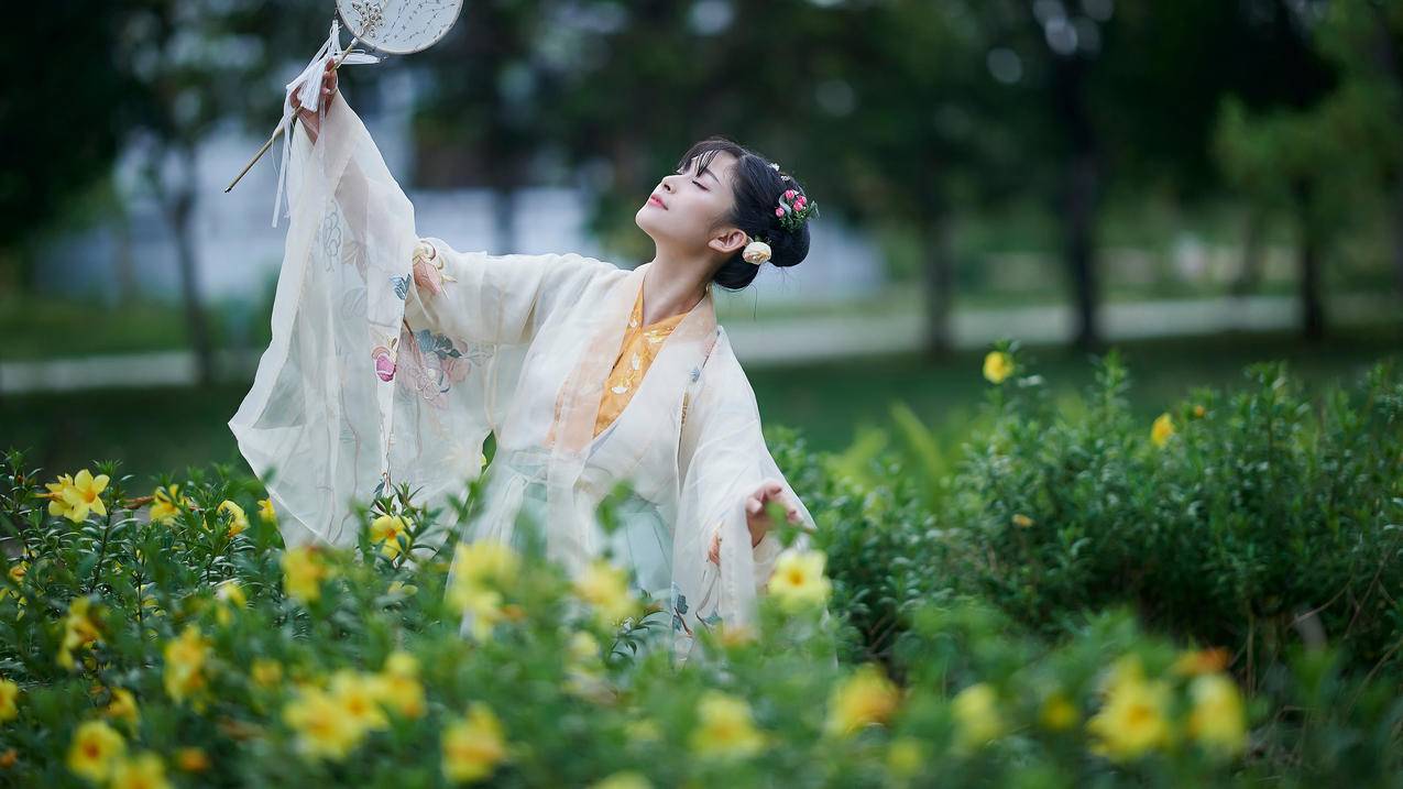 鲜花 古风 唯美 古装 美女 4k电脑高清壁纸 4k手机高清壁纸