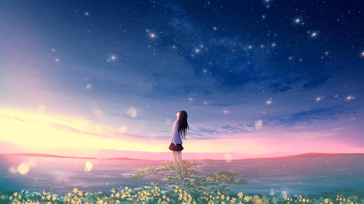 银河星空 少女 黄昏晚霞夕阳风景风景4k高清壁纸