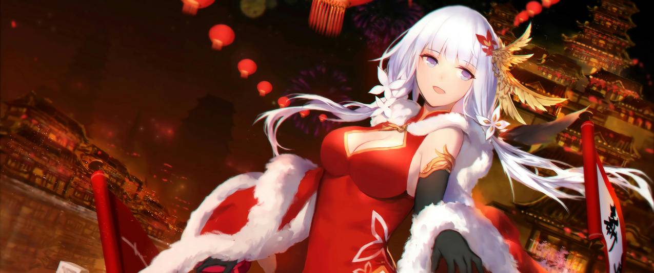 新年贺图二次元动漫美女带鱼屏高清壁纸