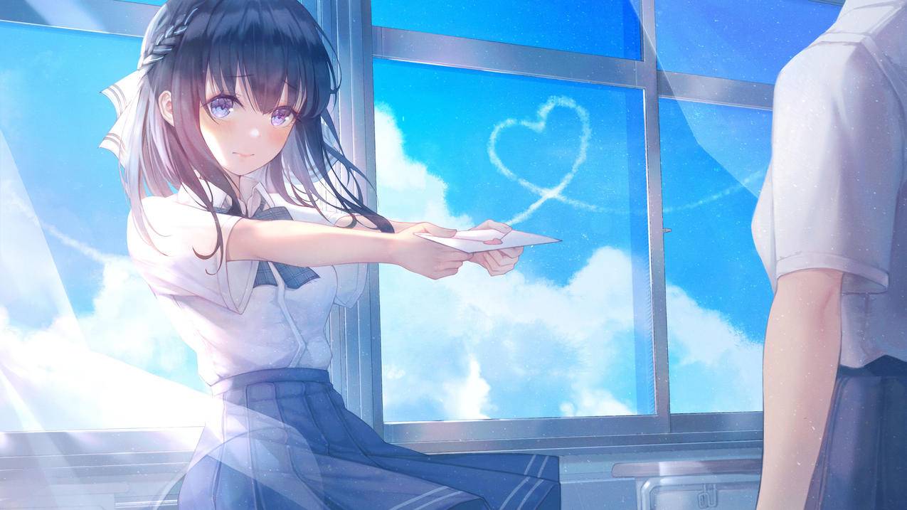 女孩校服 信封 课桌 教室 4K精选动漫高清壁纸