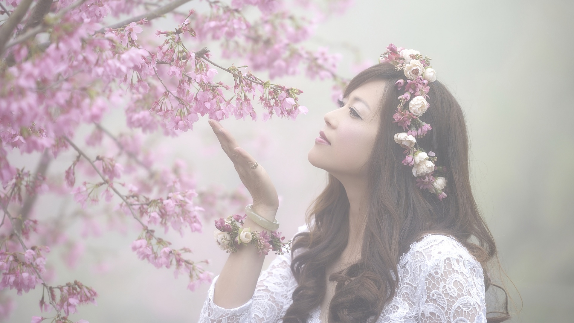 唯美樱花美女桌面高清壁纸