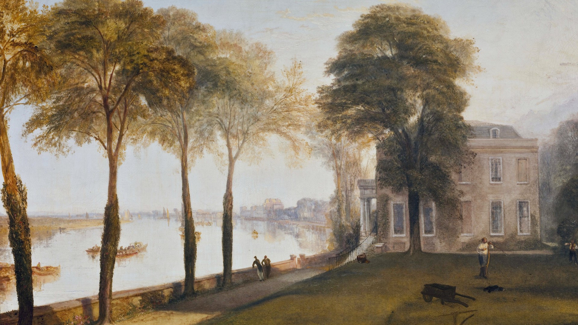 威廉特纳,初夏的清晨,河边,道路,树,家园,绘画高清壁纸