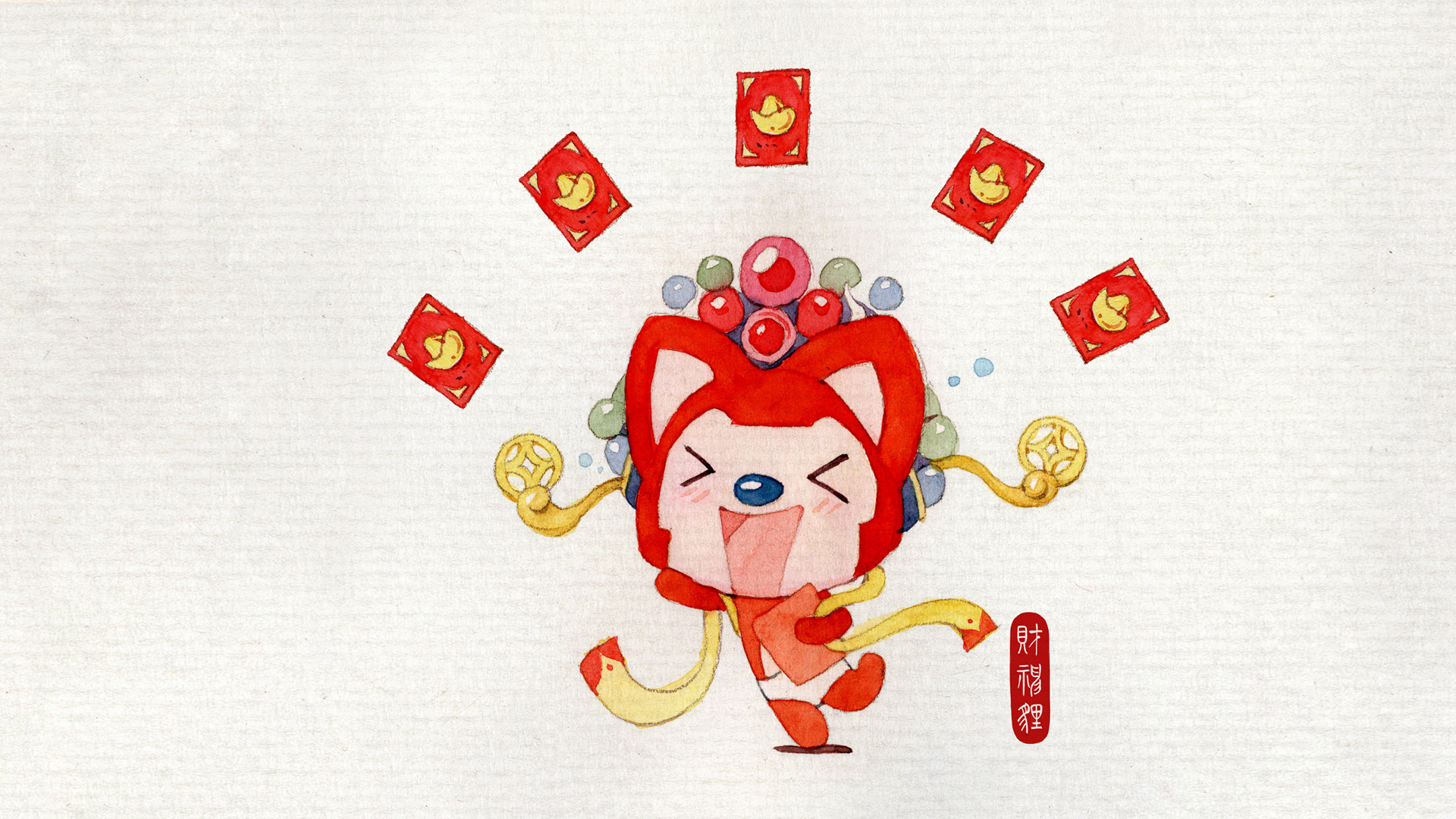 阿狸,新年,2015年,羊年,春节,财神狸,财神,红包,可爱高清壁纸