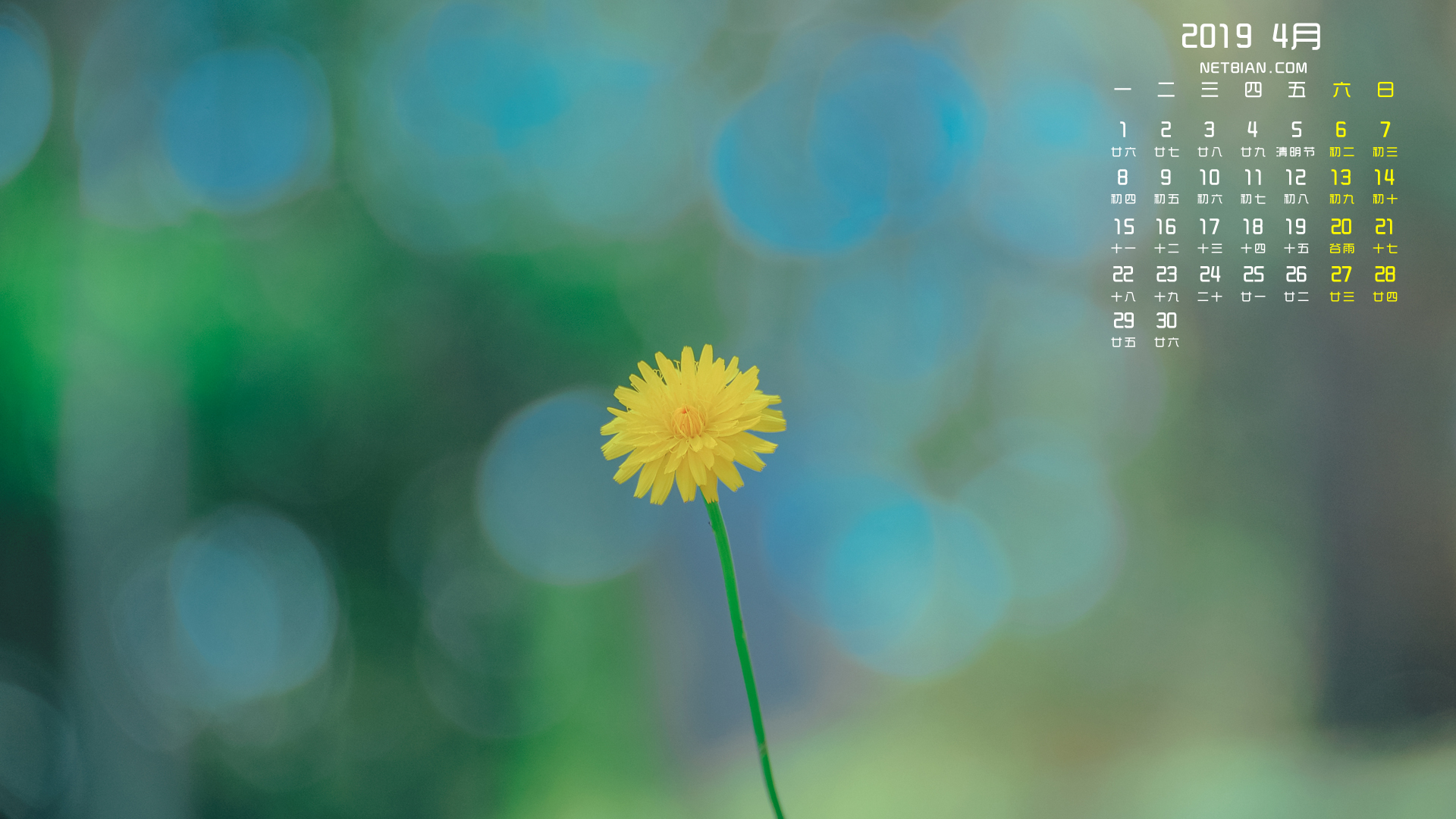小清新2019年4月日历桌面高清壁纸护眼