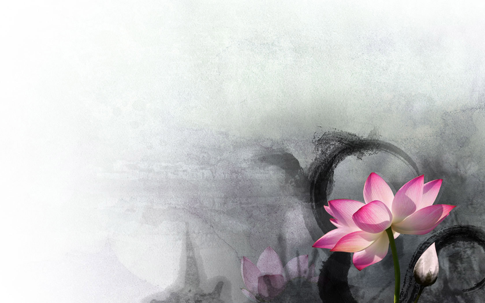 莲花水墨画电脑高清壁纸
