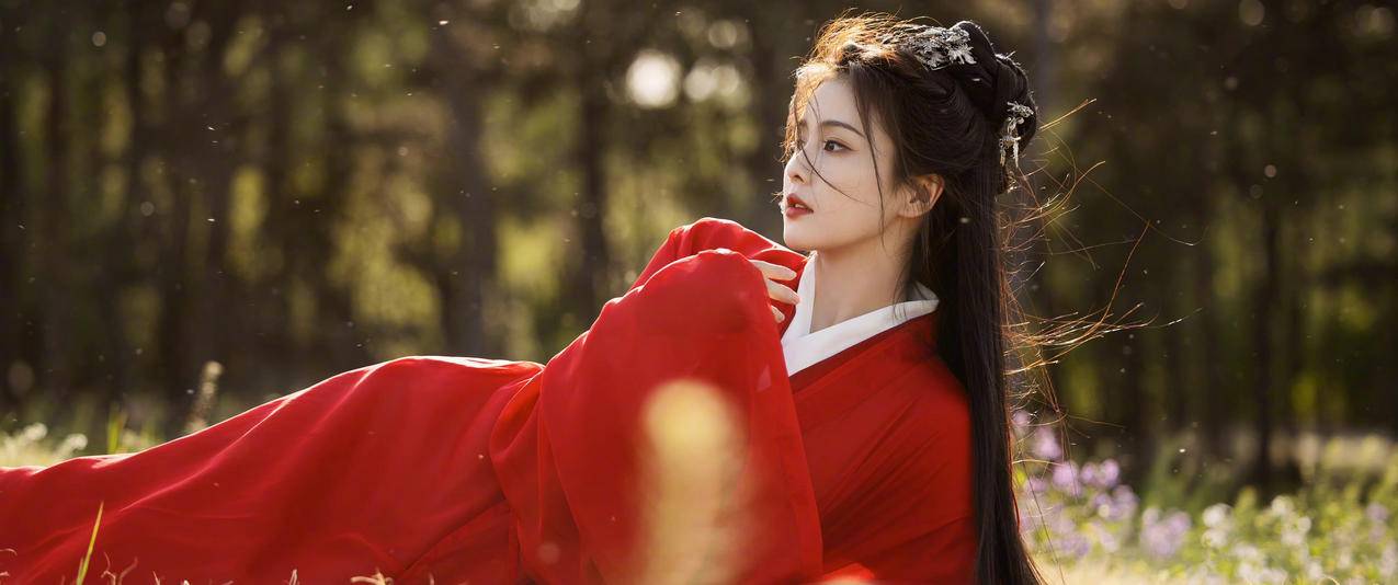 白鹿 红色古装美女3440x1440 精选高清壁纸