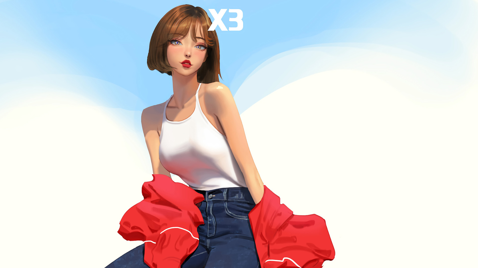 短发个性美女 牛仔裤 动漫高清壁纸