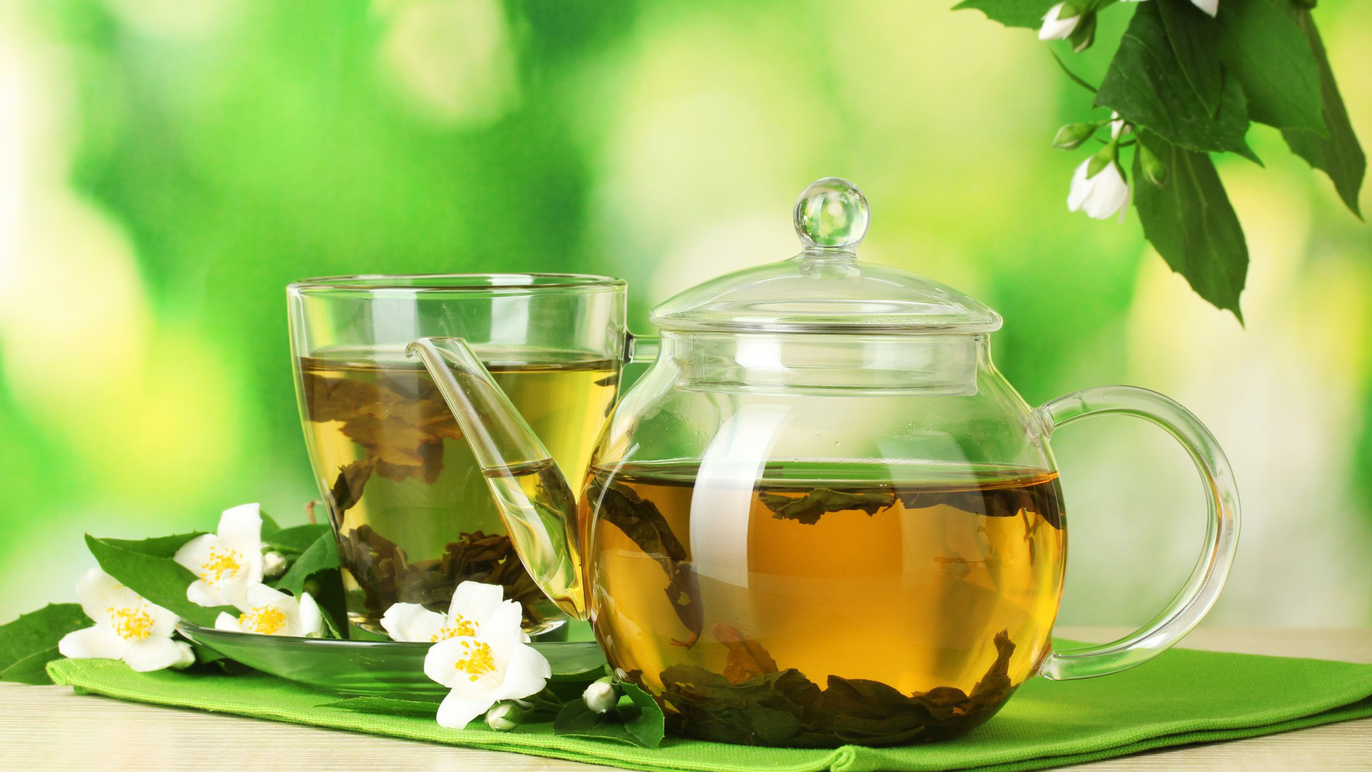茶壶,茶杯,茶碟,绿色好心情桌面高清壁纸