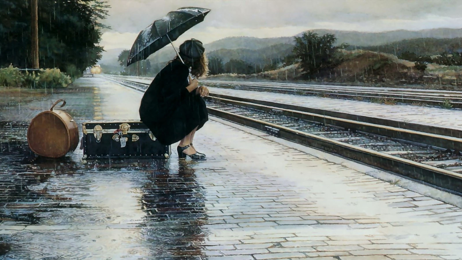 非主流女生撑着雨伞高清壁纸
