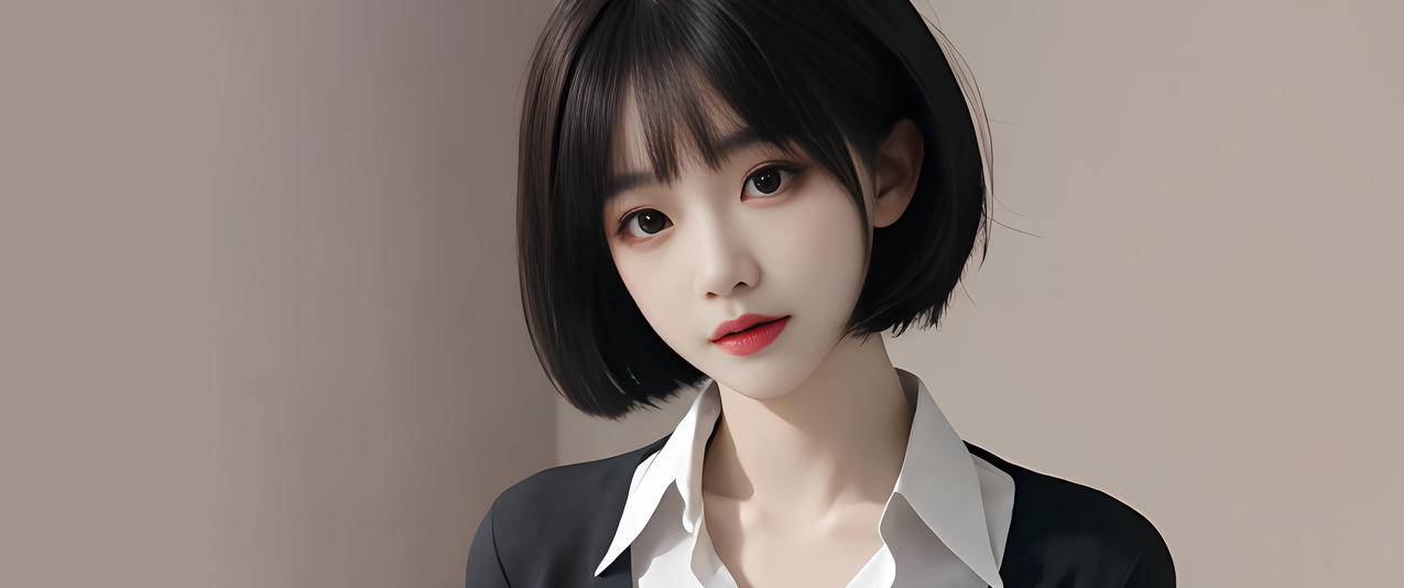 短发靓丽美女3440x1440带鱼屏高清壁纸