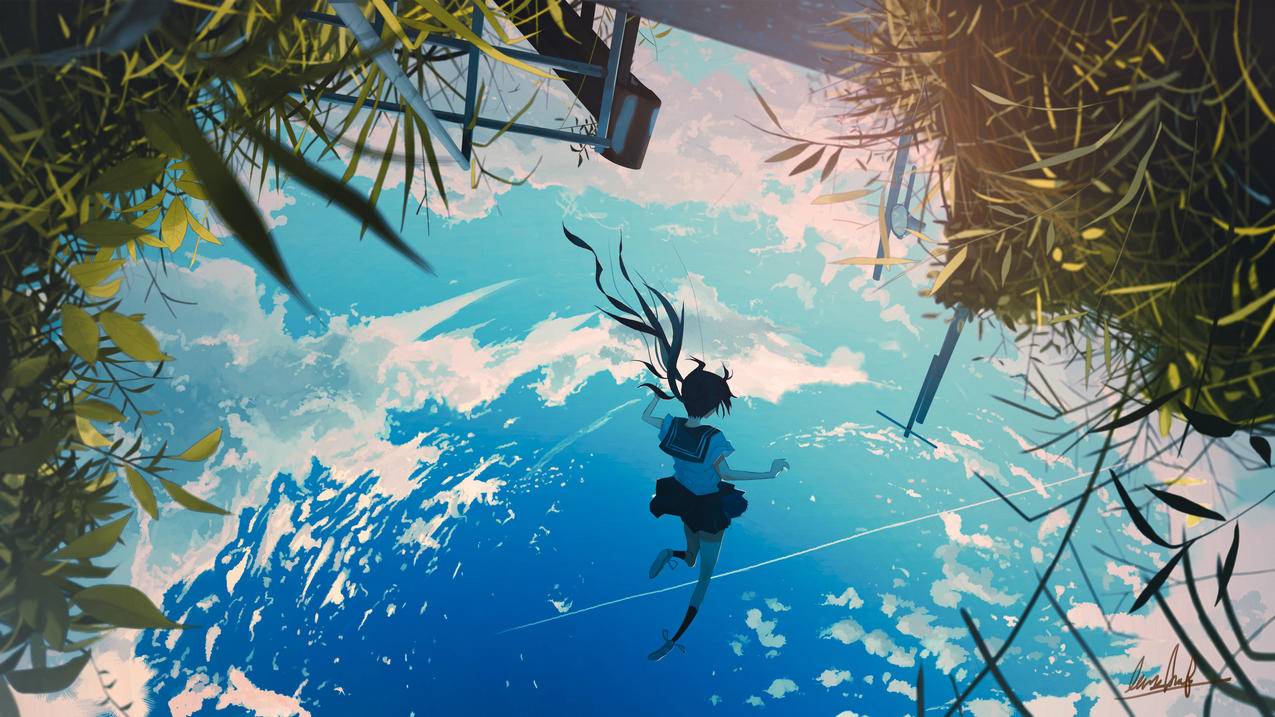 天空 女孩 草丛 4K精选动漫高清壁纸
