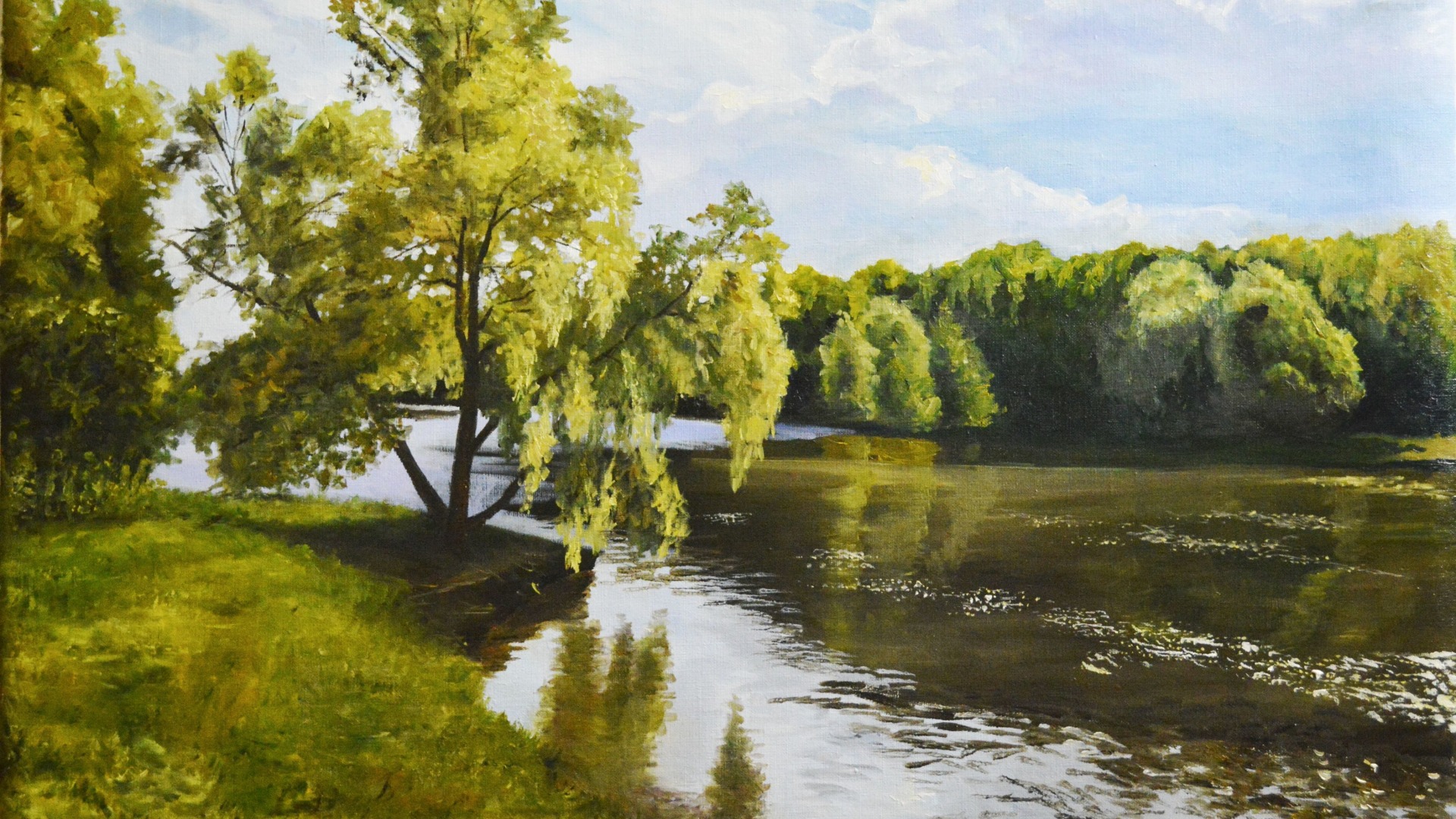 河水，流淌，树木，丛林，天空，风景画，桌面高清壁纸