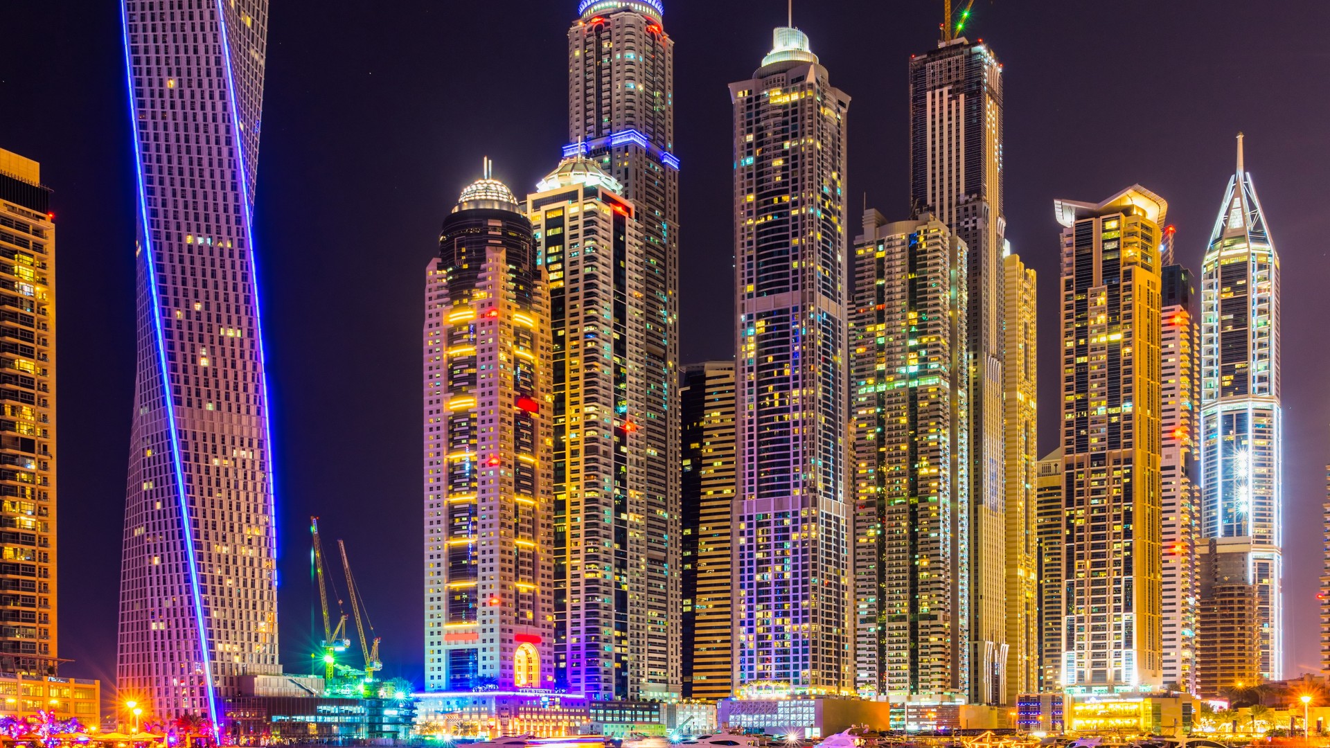 迪拜,城市,摩天大楼,建筑,夜晚,灯光,色彩绚丽,辉煌,城市风光桌面高清壁纸
